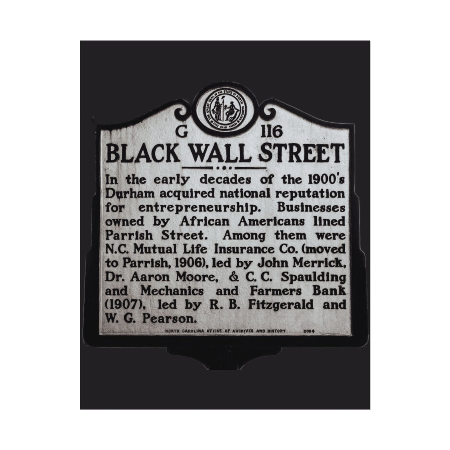 BLACK WALL STREET DURHAM NORTH CAROLINA Rolled Posters