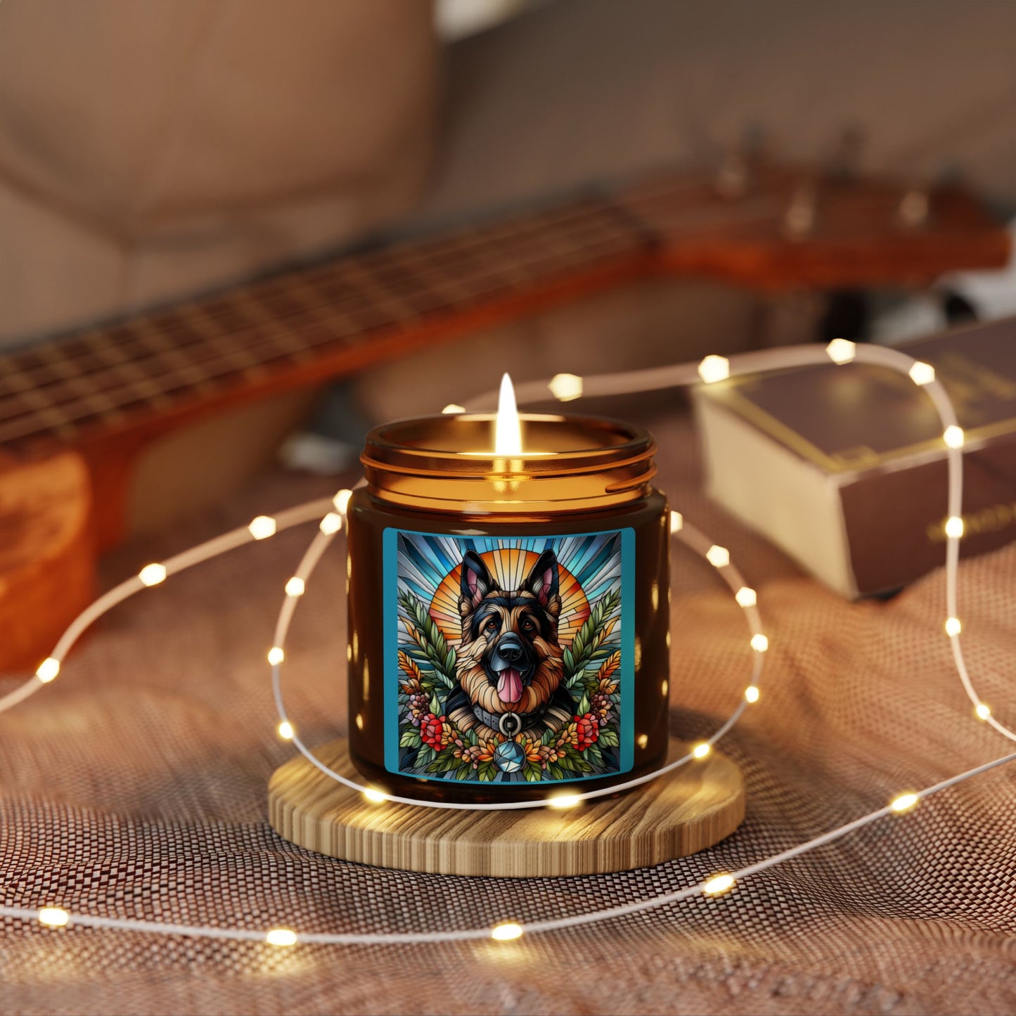 German Shepherd Scented Soy Candle (Multi-Size, Amber Jar)