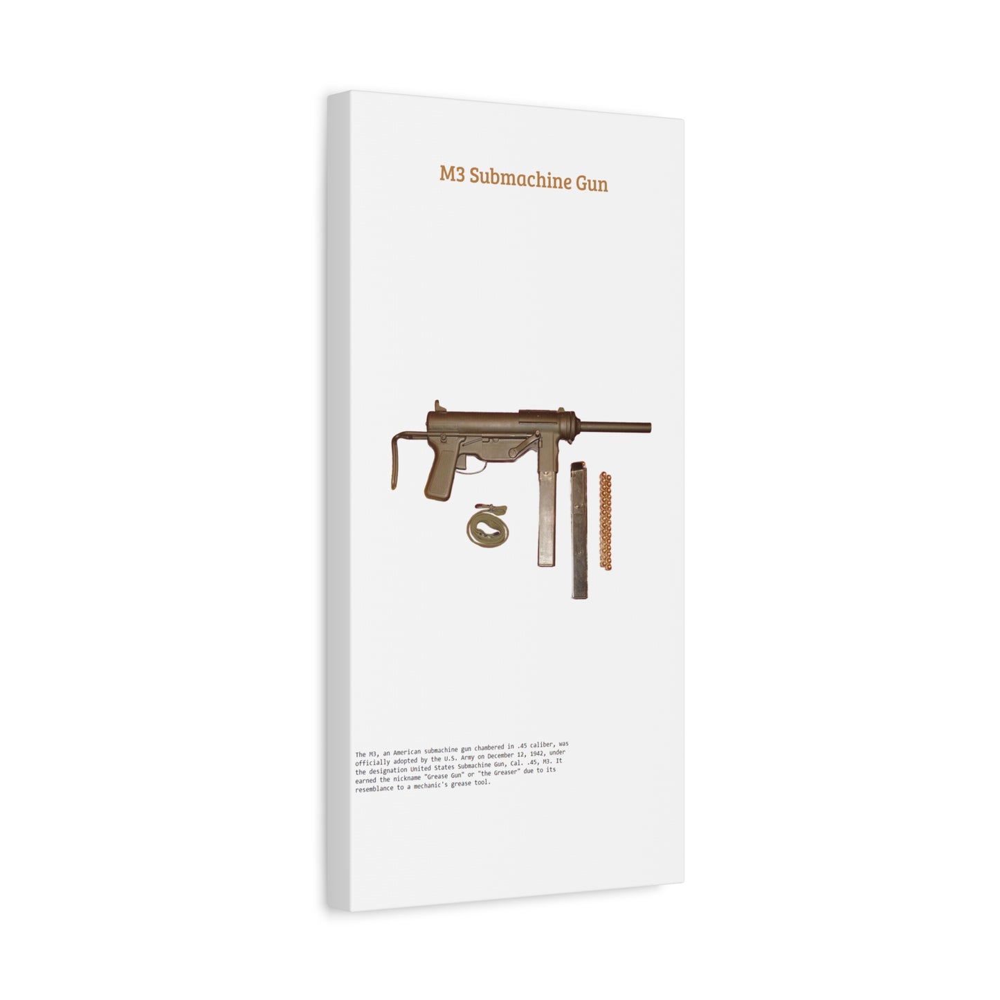 Grease Gun M3 submachine gun Matte Canvas, Stretched, 1.25"