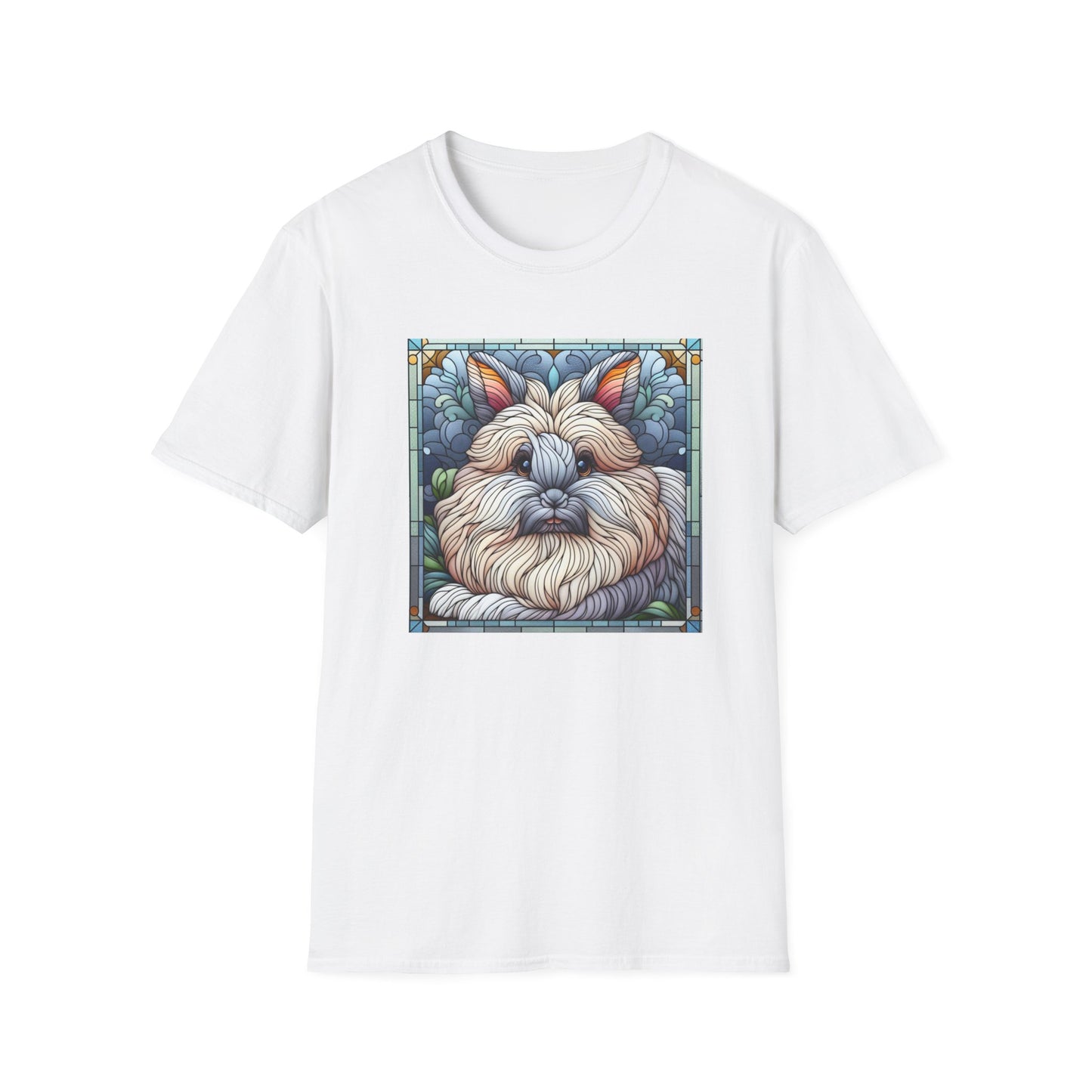Angora Rabbit Animal Stained Glass Design Unisex Softstyle T-Shirt