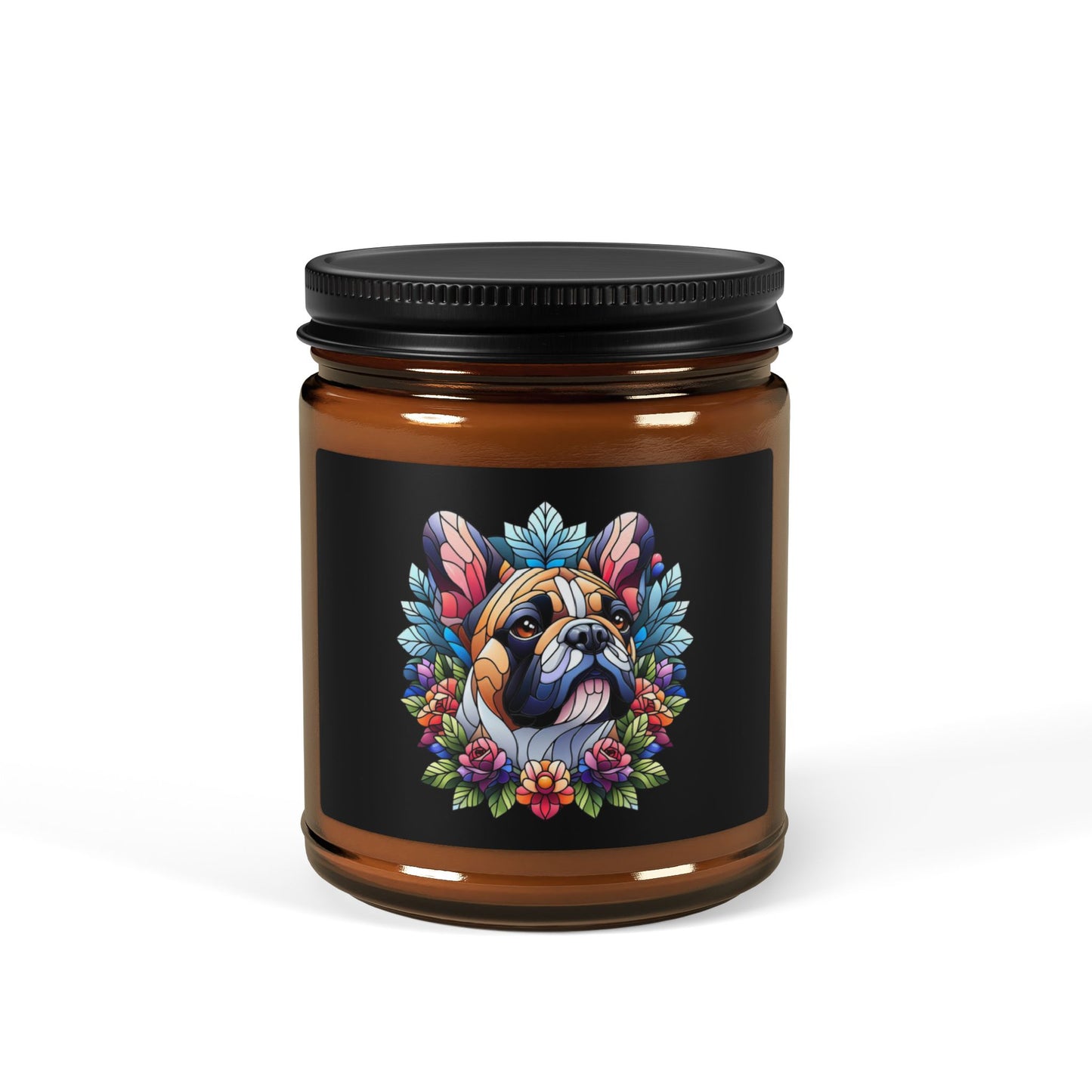 French Bulldog Stained Glass Scented Soy Candle (Multi-Size, Amber Jar)