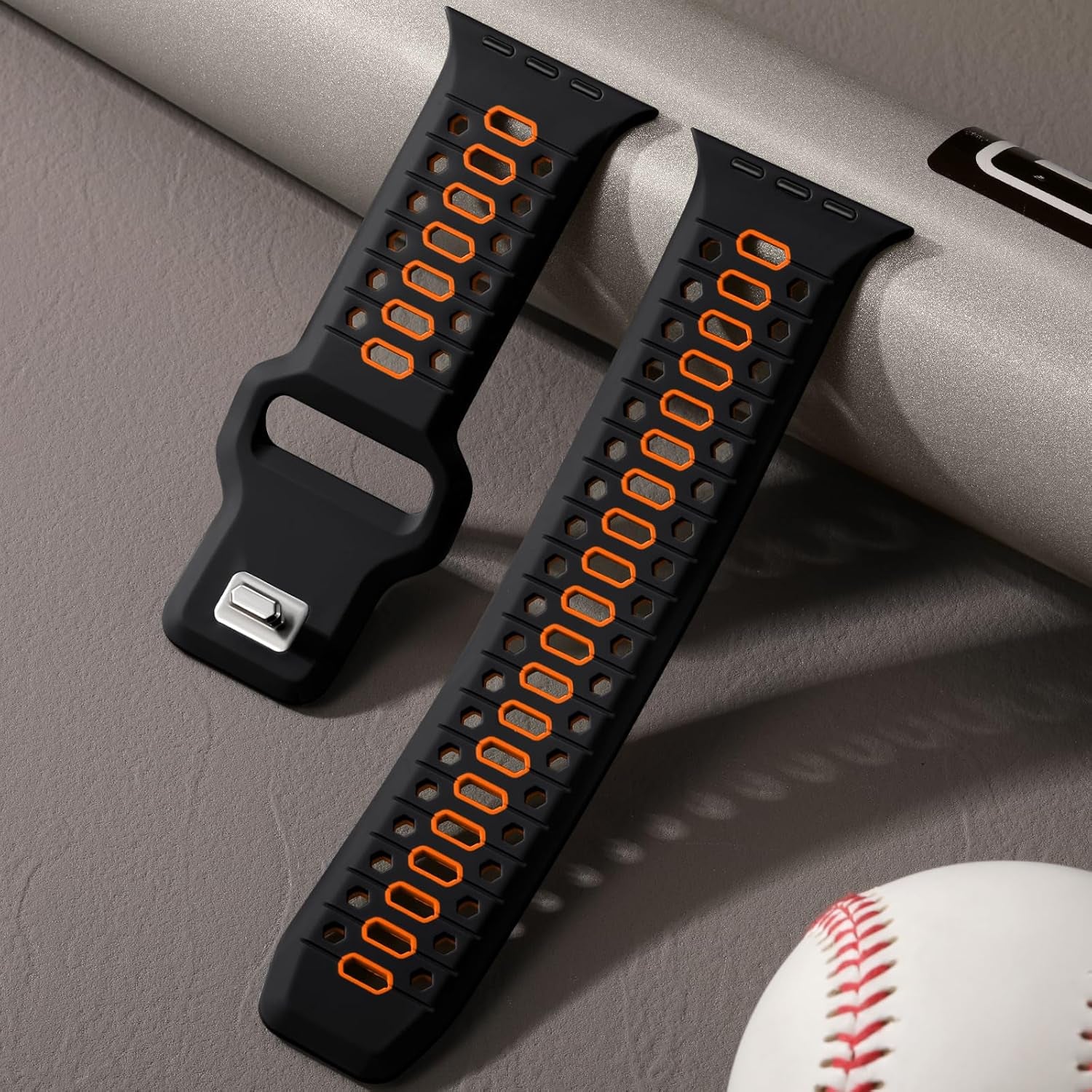 Black & Orange 26MM Width Breathable Silicone Sport Band Compatible with 49Mm Apple Watch Ultra 2/1, 46Mm Series 10, 45Mm Series 9 8 7, 44Mm Series 6 5 4 SE 2/1, 42Mm Series 3 2 1