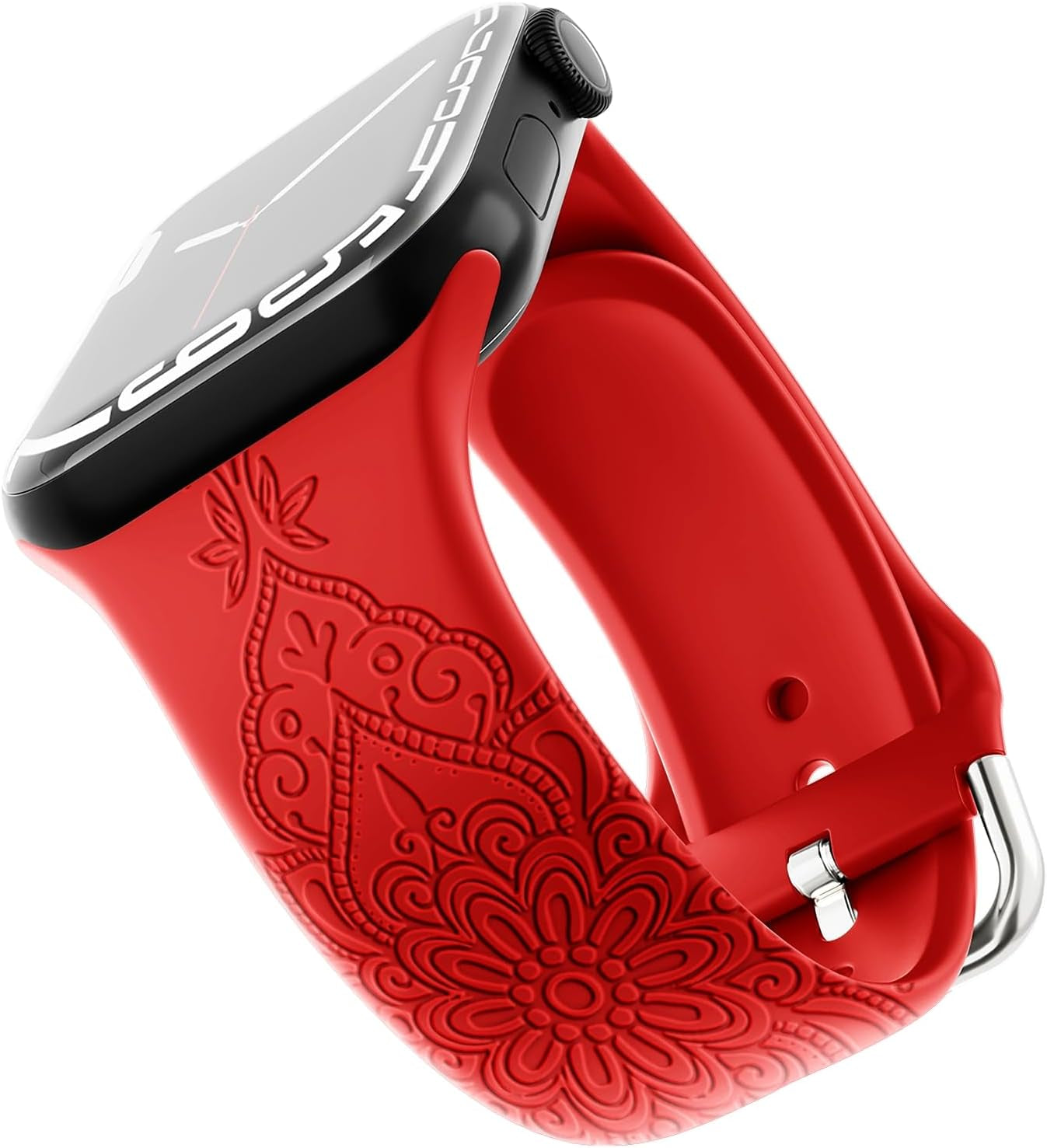 Chinese Style Engraved Bands Compatible with Apple Watch Bands 42Mm 44Mm 45Mm 49Mm for Women Girl, Floral Design Soft Silicone Strap for Iwatch Ultra/Ultra 2 Series 9/8//7/6/5/4/3/2/1/SE