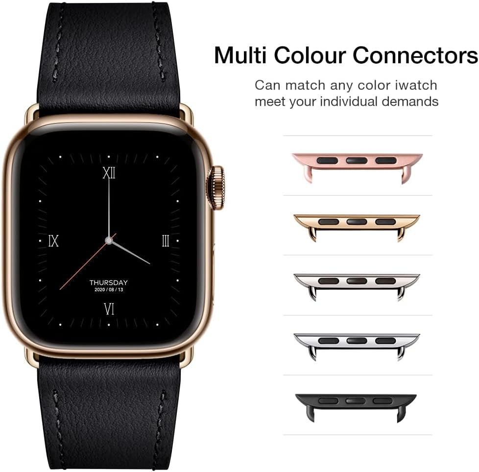Leather Bands Compatible with Apple Watch Band 38Mm 40Mm 41Mm,Genuine Leather Strap Compatible for Women Men Iwatch SE Ultra Series 9 8 7 6 5 4 3 2 1(Black/Plating Gold)