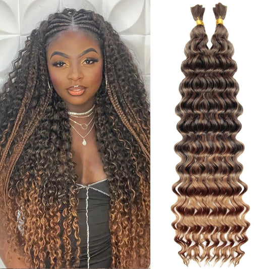 Curly Braiding Hair Deep Water Wave Braiding Hair Boho Hair for Braiding No Weft 100G Wet and Wavy Braiding Hair Extensions for Black Women(1B/27#, 18 Inch)