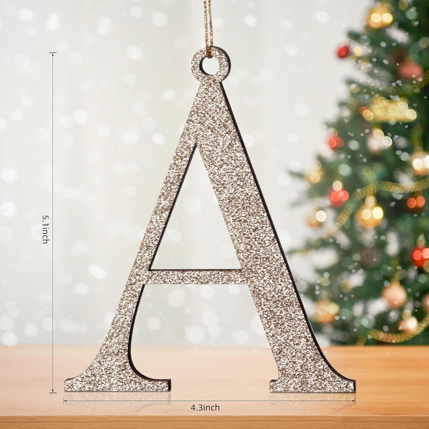 Gold Monogram Christmas Ornament,Personalized Initial Xmas Tree Ornament,Xmas Stocking Tag(Letter A)