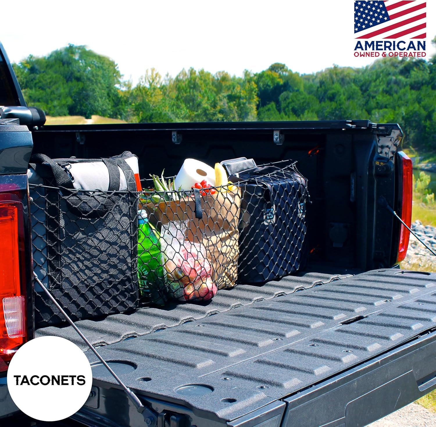 GMC Sierra & Chevy Silverado Envelope Style Truck Bed Cargo Net - Fits 2013-2024 - Upgraded 5Mm Bungee - Free Storage Bag - Heavy Duty Carabiners - Designed in USA - 18" X 50"