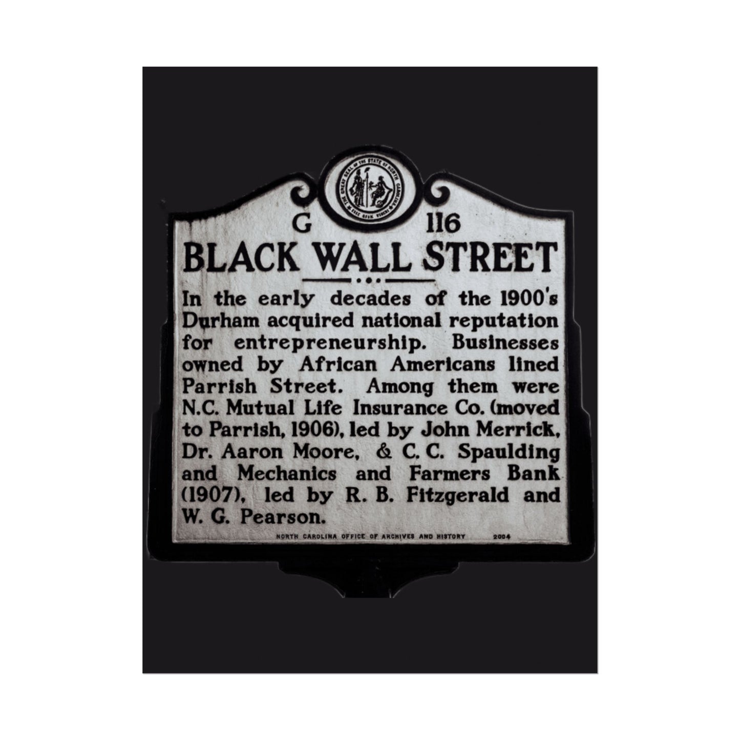 BLACK WALL STREET DURHAM NORTH CAROLINA Rolled Posters