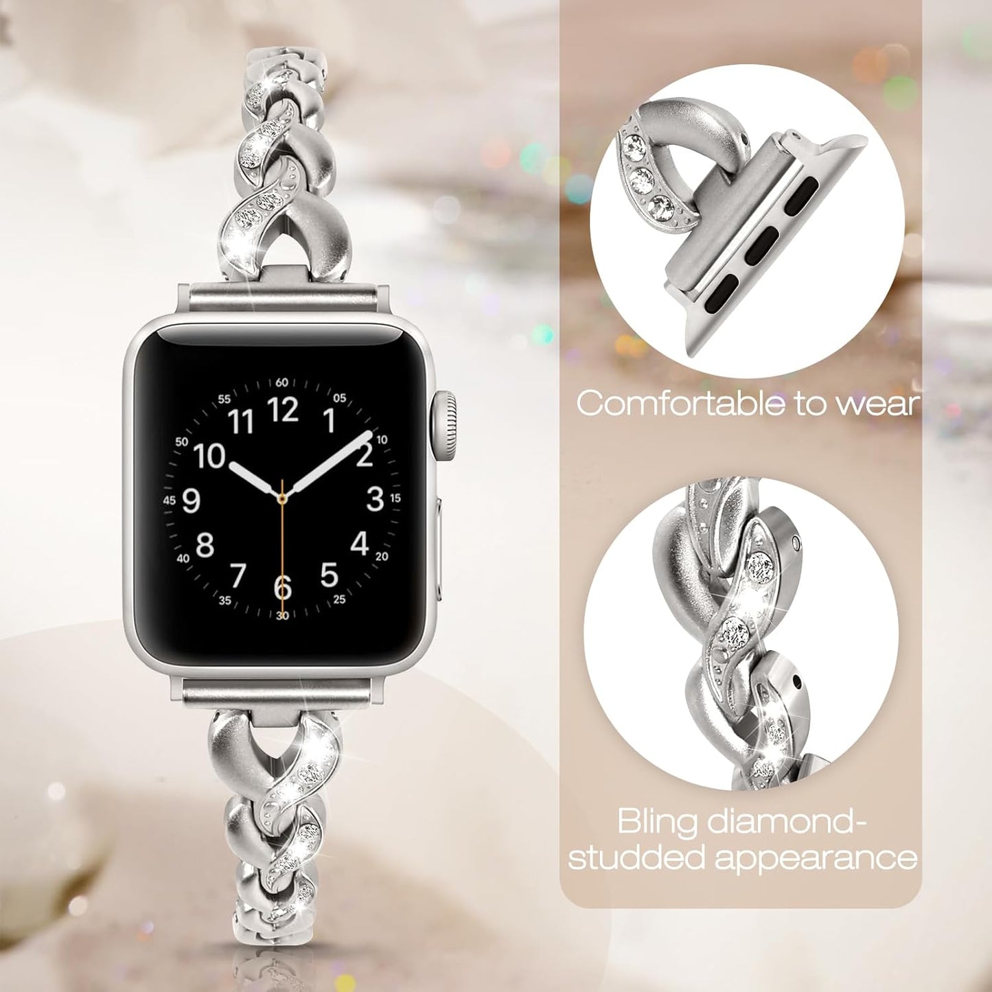 Bling Band Compatible with Apple Watch Band 49Mm 46Mm 45Mm 44Mm 42Mm Women Dressy Jewelry Bracelet for Iwatch Ultra Series 10/9/8/7/SE/6/5/4/3/2/1
