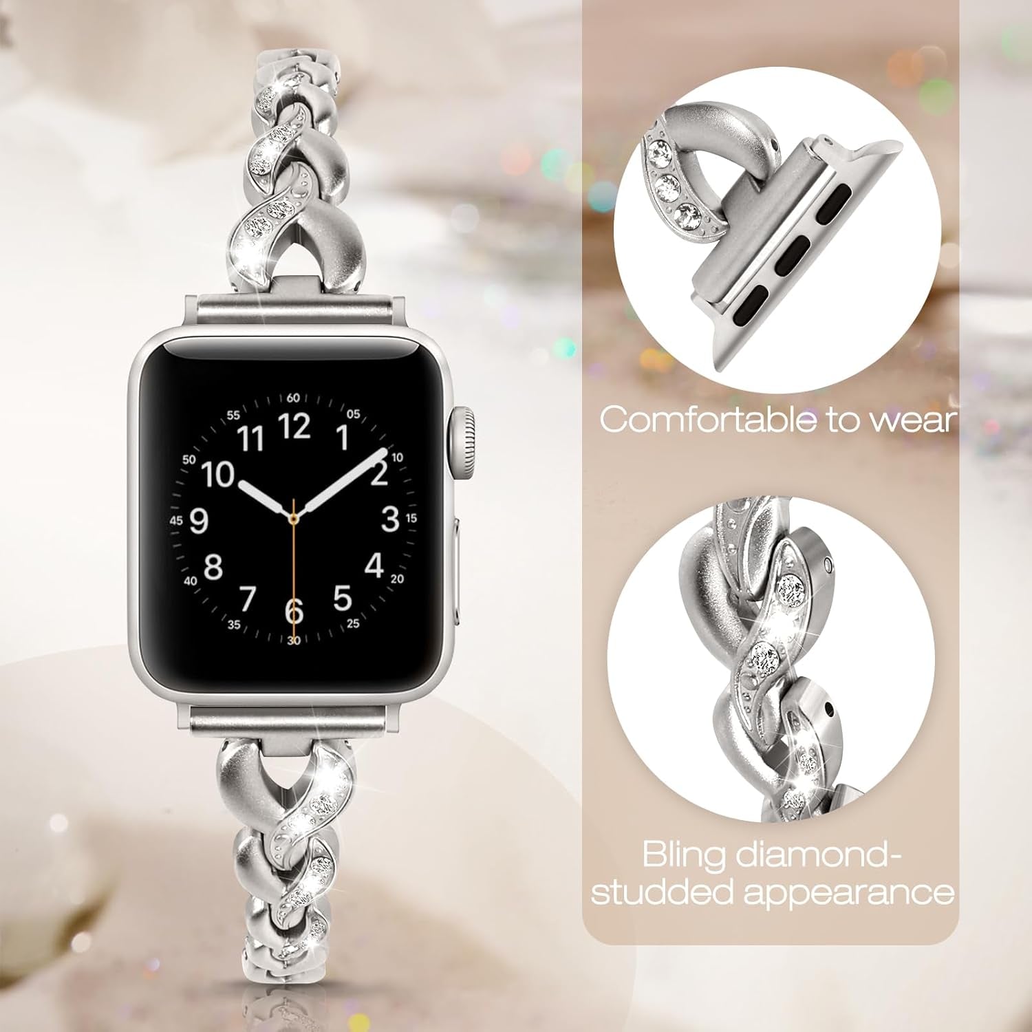 Bling Band Compatible with Apple Watch Band 49Mm 46Mm 45Mm 44Mm 42Mm Women Dressy Jewelry Bracelet for Iwatch Ultra Series 10/9/8/7/SE/6/5/4/3/2/1