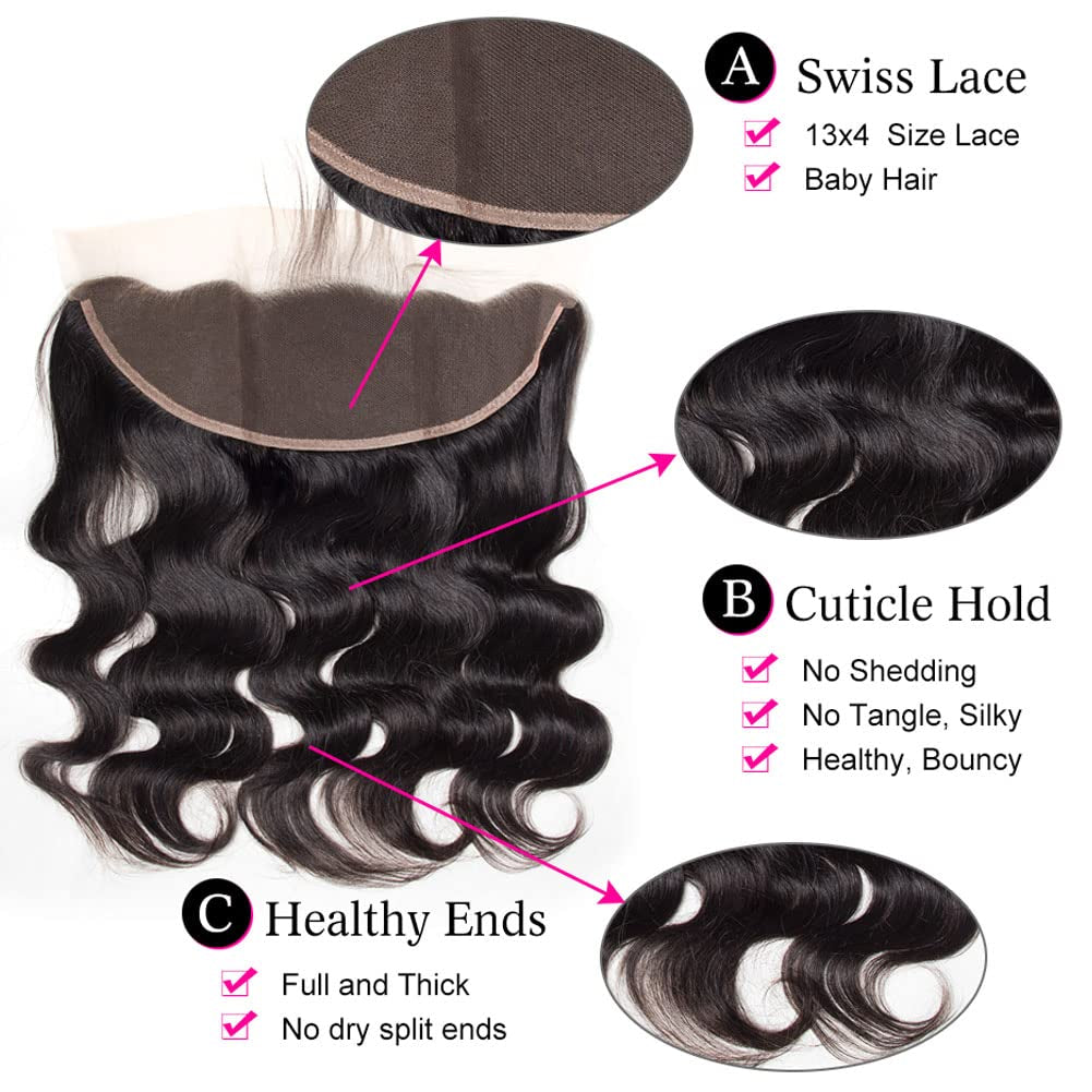 12 Inch 13X4 HD Lace Frontal Closure 100% Brazilian Virgin Human Hair Body Wave Ear to Ear Transparent Lace Frontal Pre Plucked with Baby Hair