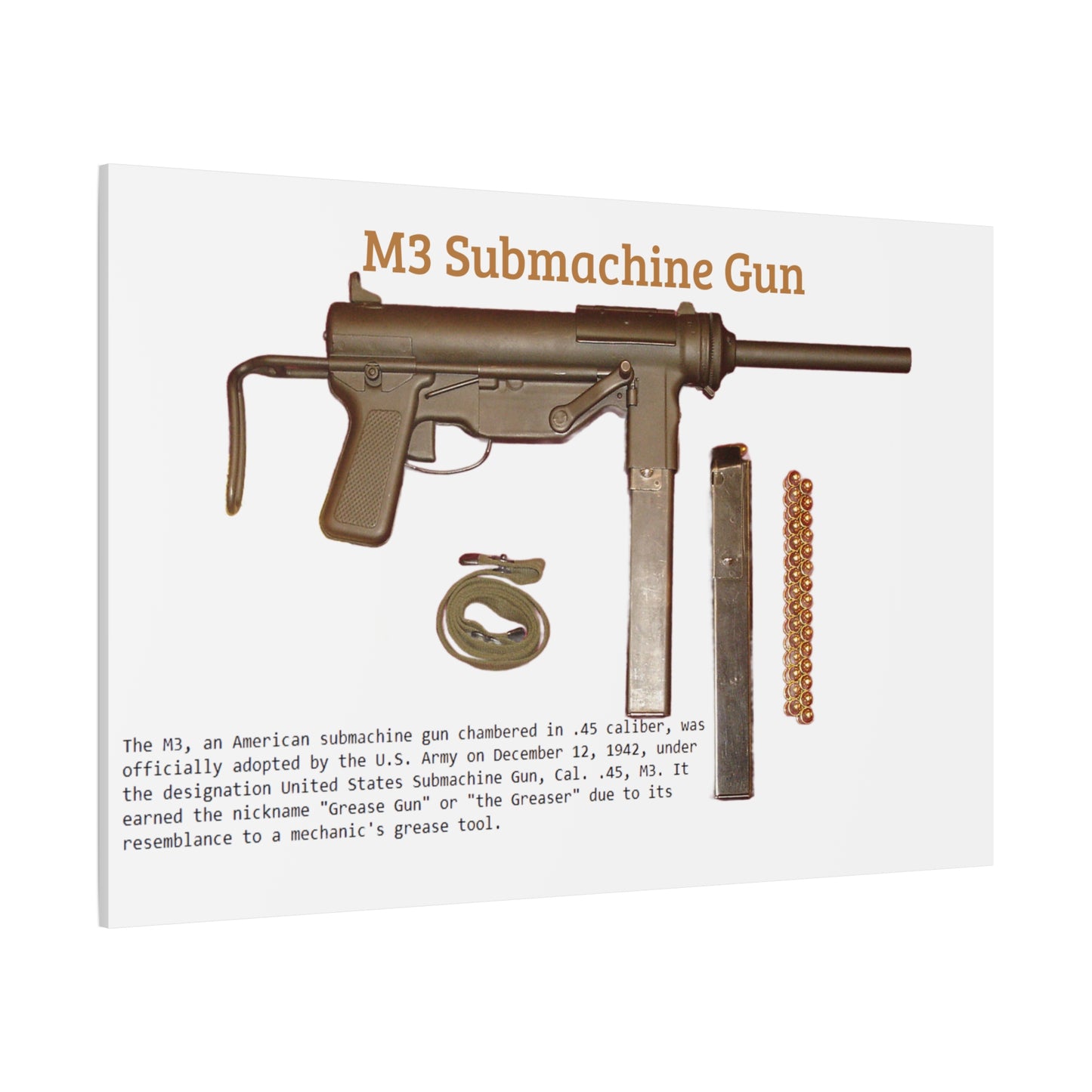 Grease Gun M3 submachine gun Matte Canvas, Stretched, 1.25"