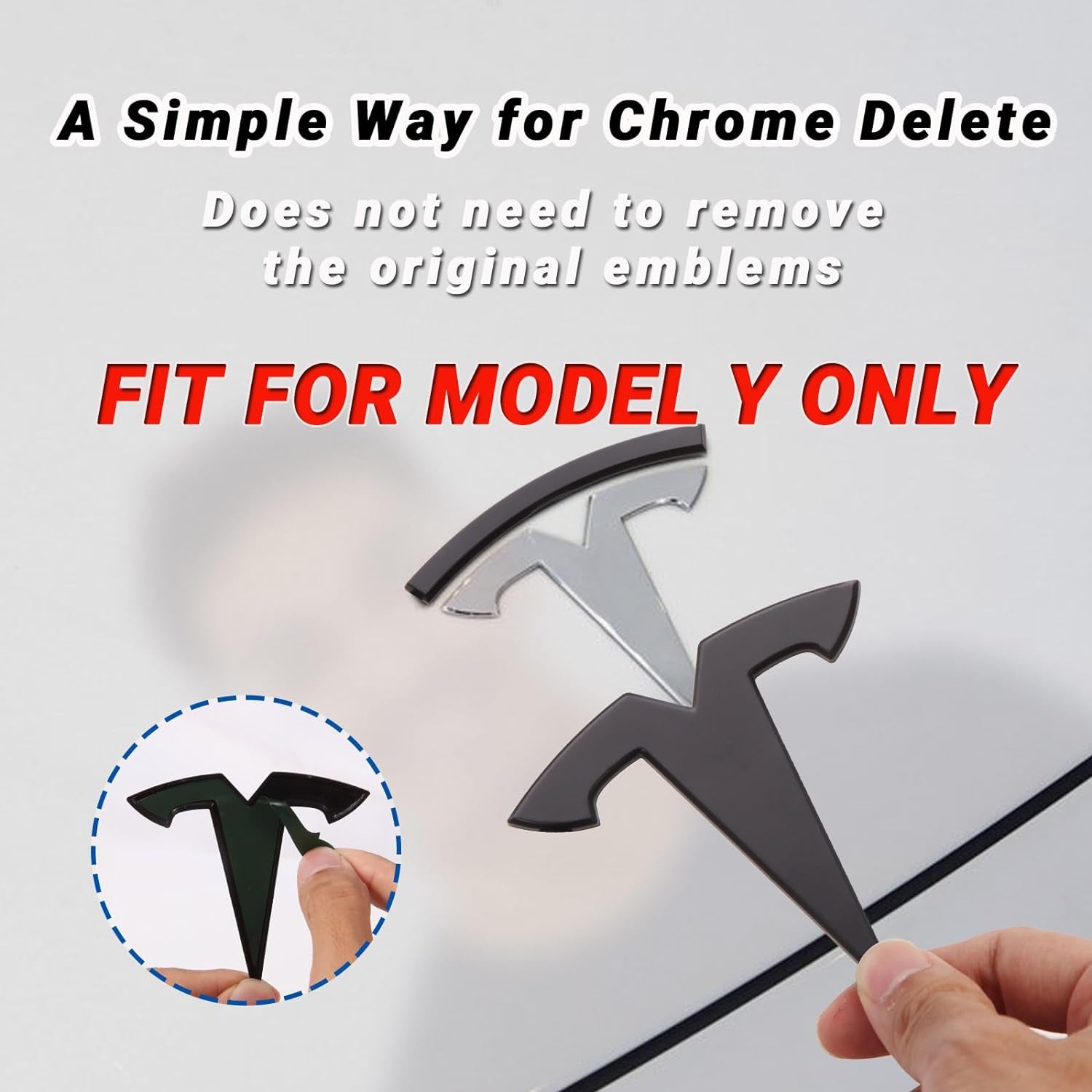 Model Y Accessories for Tesla Emblem Sticker 2Pcs/Set 2024 2023 2022 2021 2020 Logo Decal (Black)