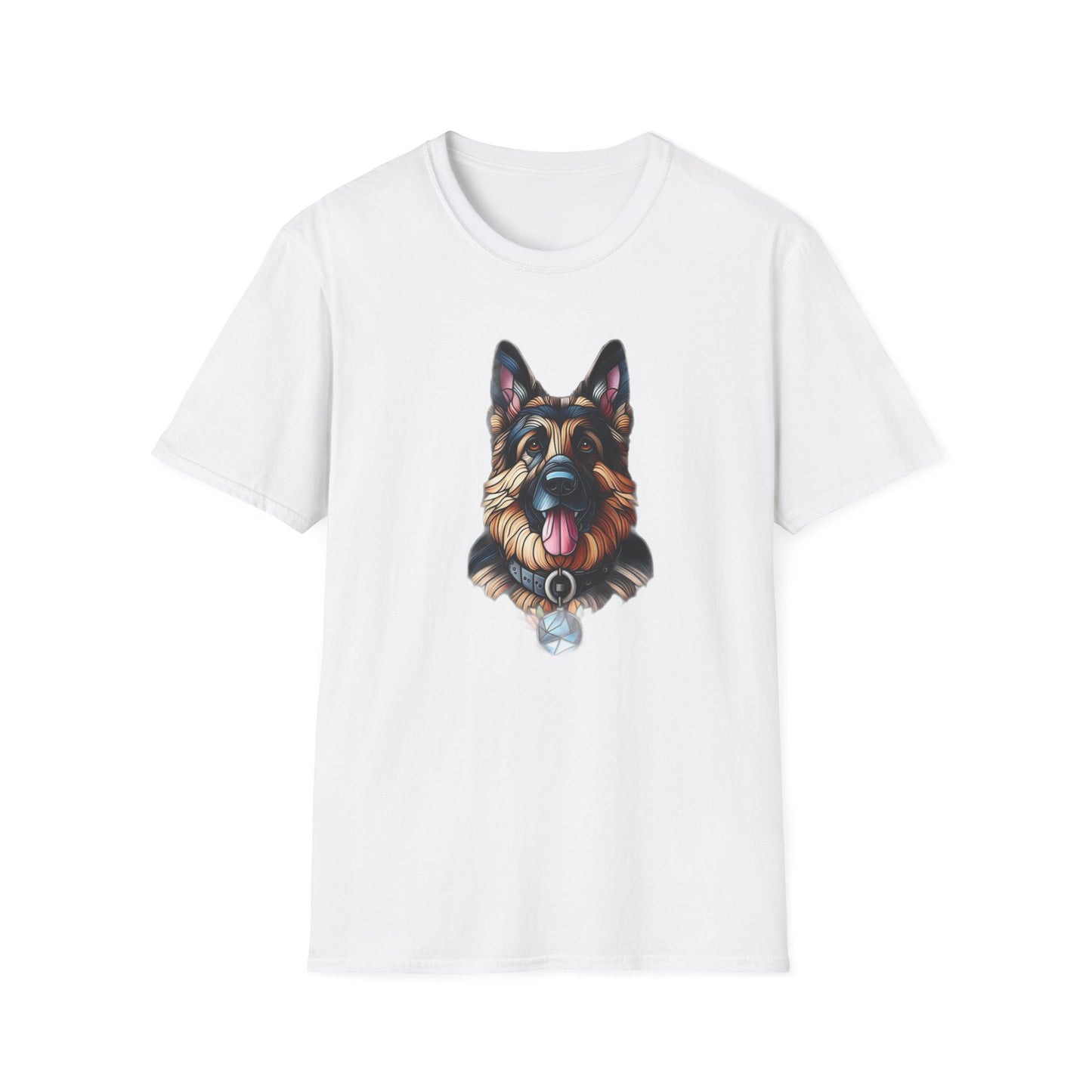German Shepherd Stained Glass Unisex Softstyle T-Shirt