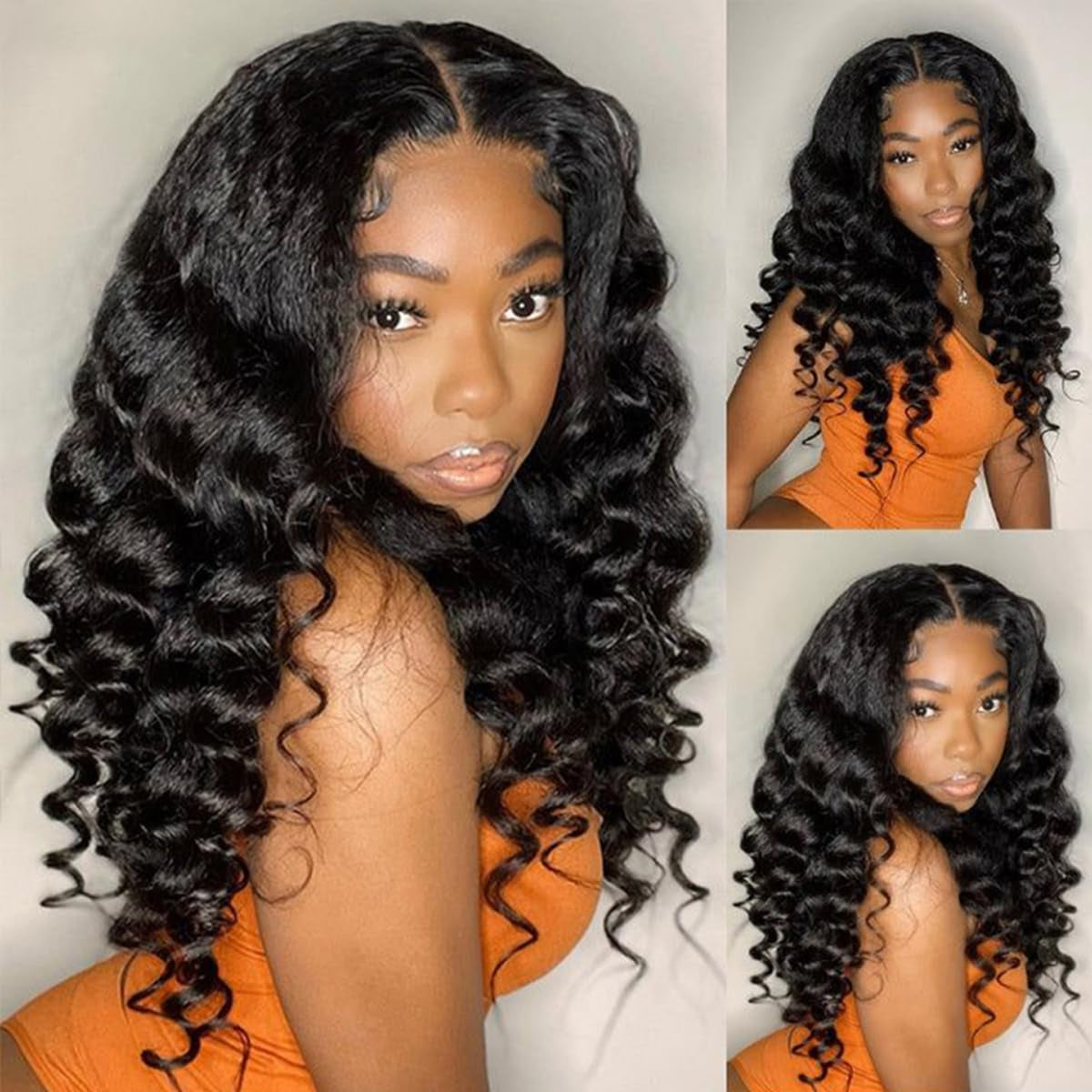 Brazilian Hair Loose Deep Wave Bundles with Closure Human Hair Loose Deep Curly Bundles with Lace Closure 12A Human Hair 3 Bundles with 4×4 Lace Closure Human Hair Natural Color (10 12 14+10)