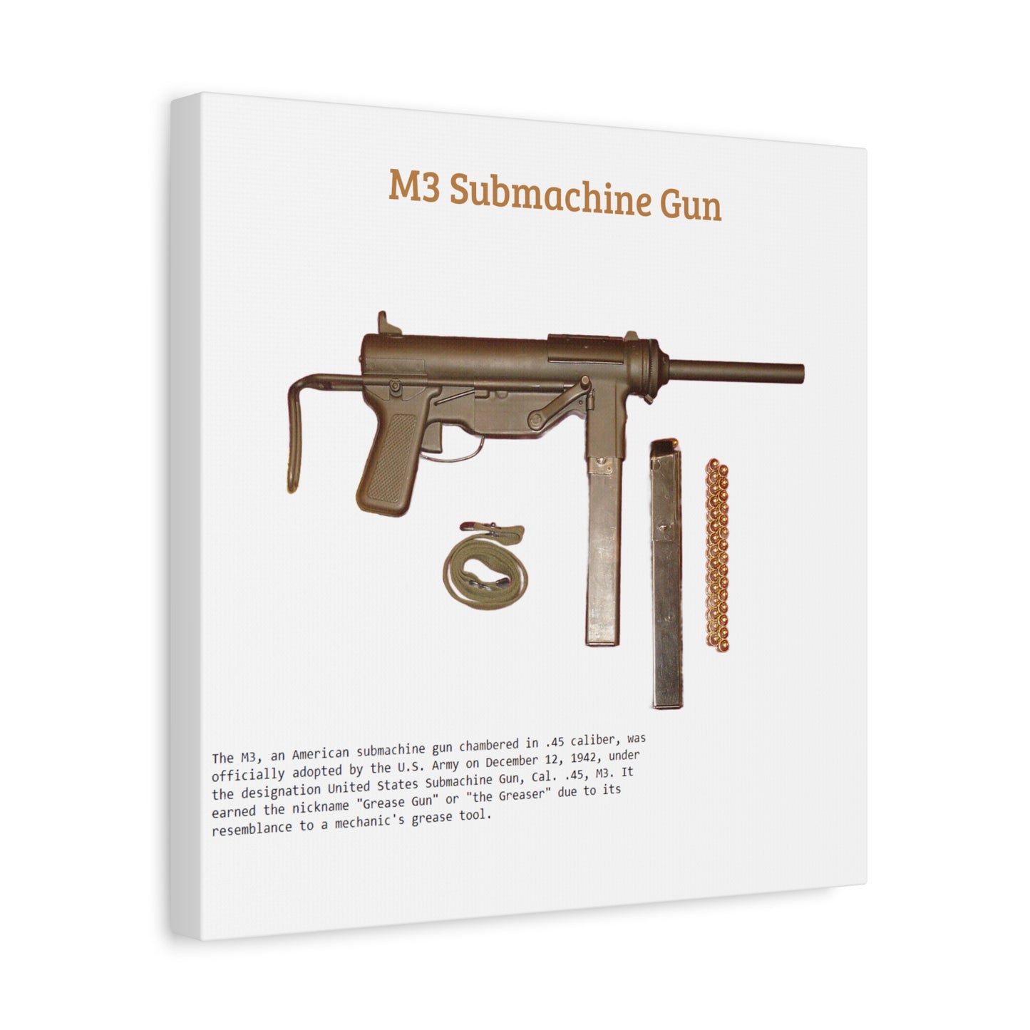 Grease Gun M3 submachine gun Matte Canvas, Stretched, 1.25"