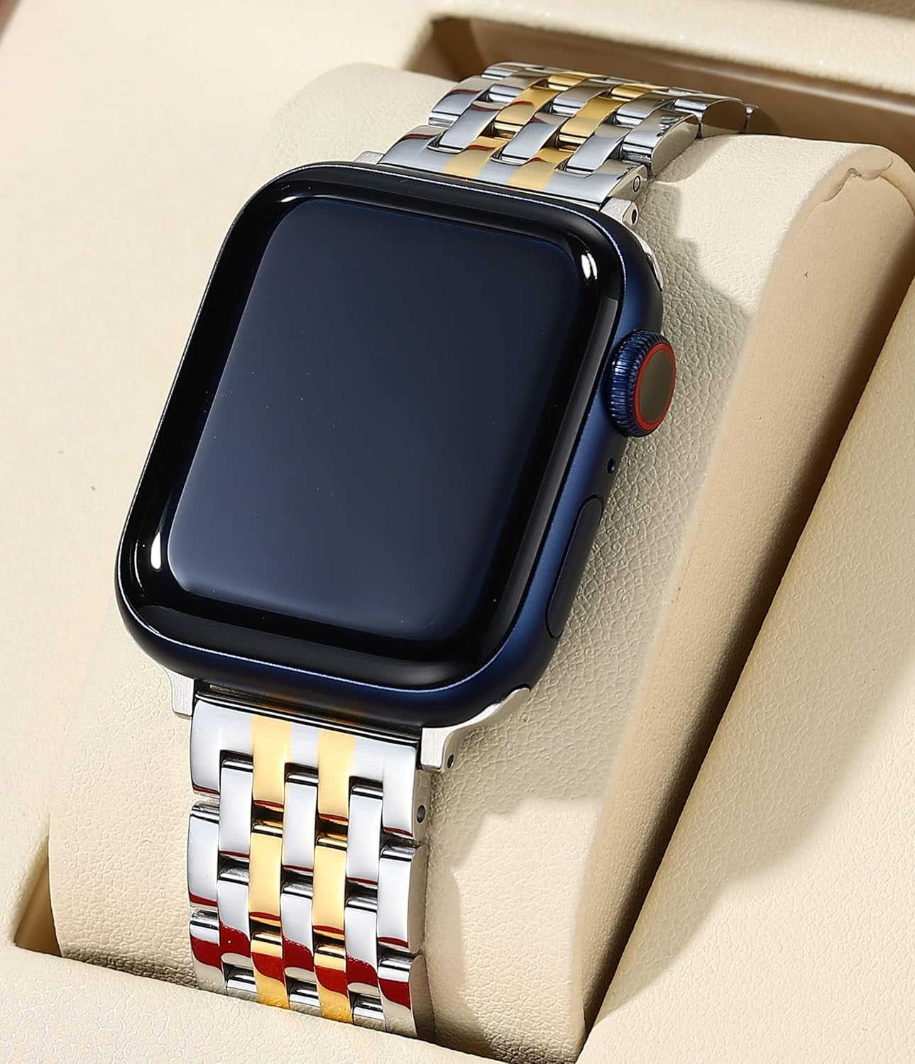 Watch Bands for Apple Watch 38Mm 40Mm 41Mm 42Mm 44Mm 45Mm for Women, Dressy Seven-Link Bands for Apple Watch Stainless Steel Metal Bands Compatible with Apple Watch 8,7,6,SE,5,4,3,2,1 for Iwatch Bands, Silver Gold Rose Gold