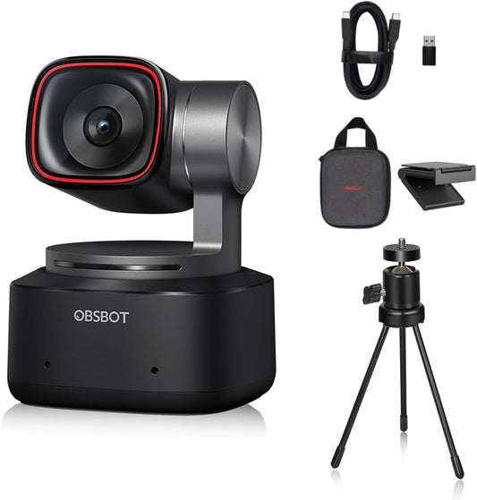 Tiny 2 Ai-Powered PTZ 4K Webcam 1/1.5" CMOS 4X Faster Focusing USB 3.0 10X Faster Data Transmission Voice Control, W Table Mini Tripod