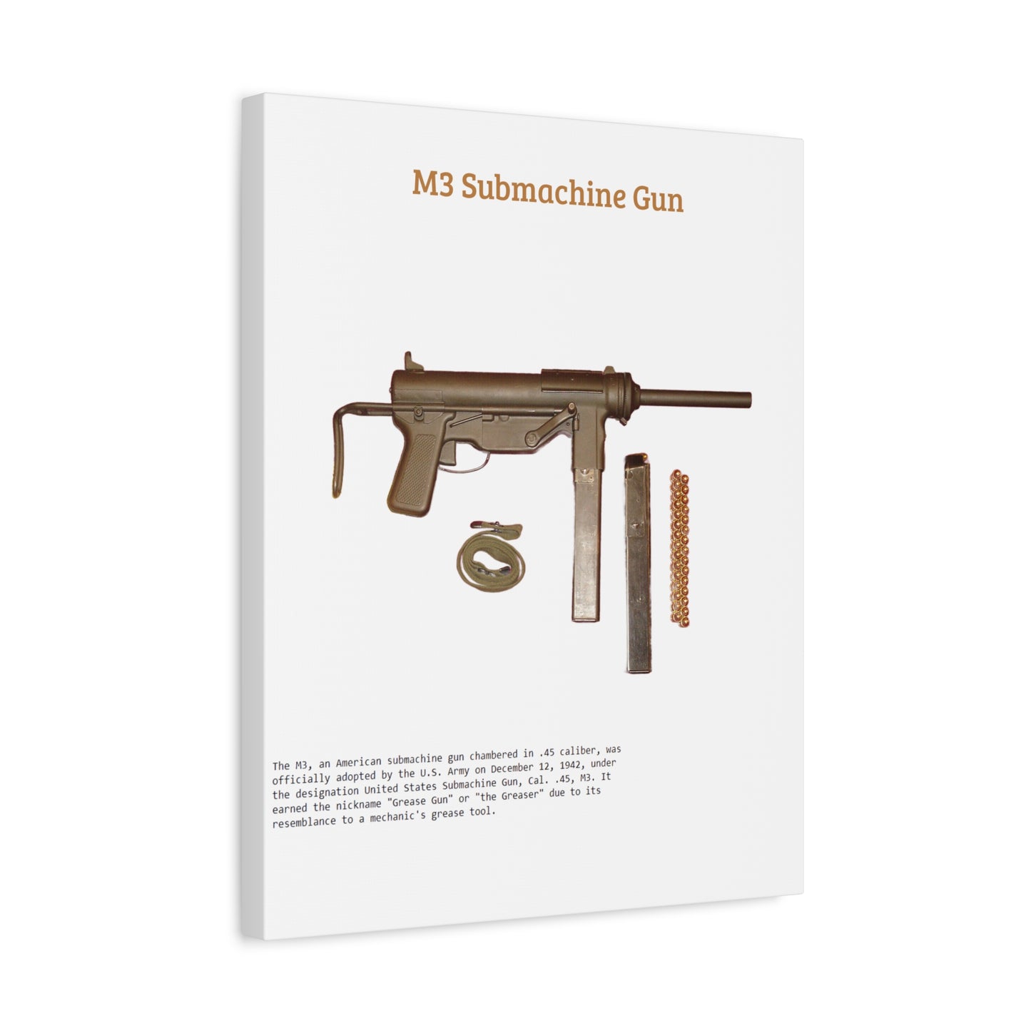Grease Gun M3 submachine gun Matte Canvas, Stretched, 1.25"