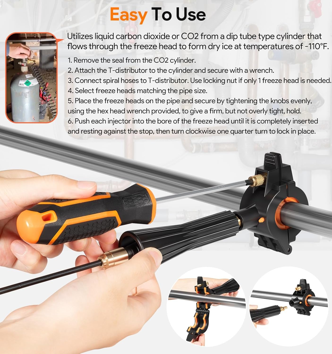 CST2 General Cold-Shot Pipe Freeze Kit - Upgraded CO2 Water Pipe Plumbing Line Freezing Repair Kit from 1/8" to 2" for Copper Steel Aluminum Cast Iron