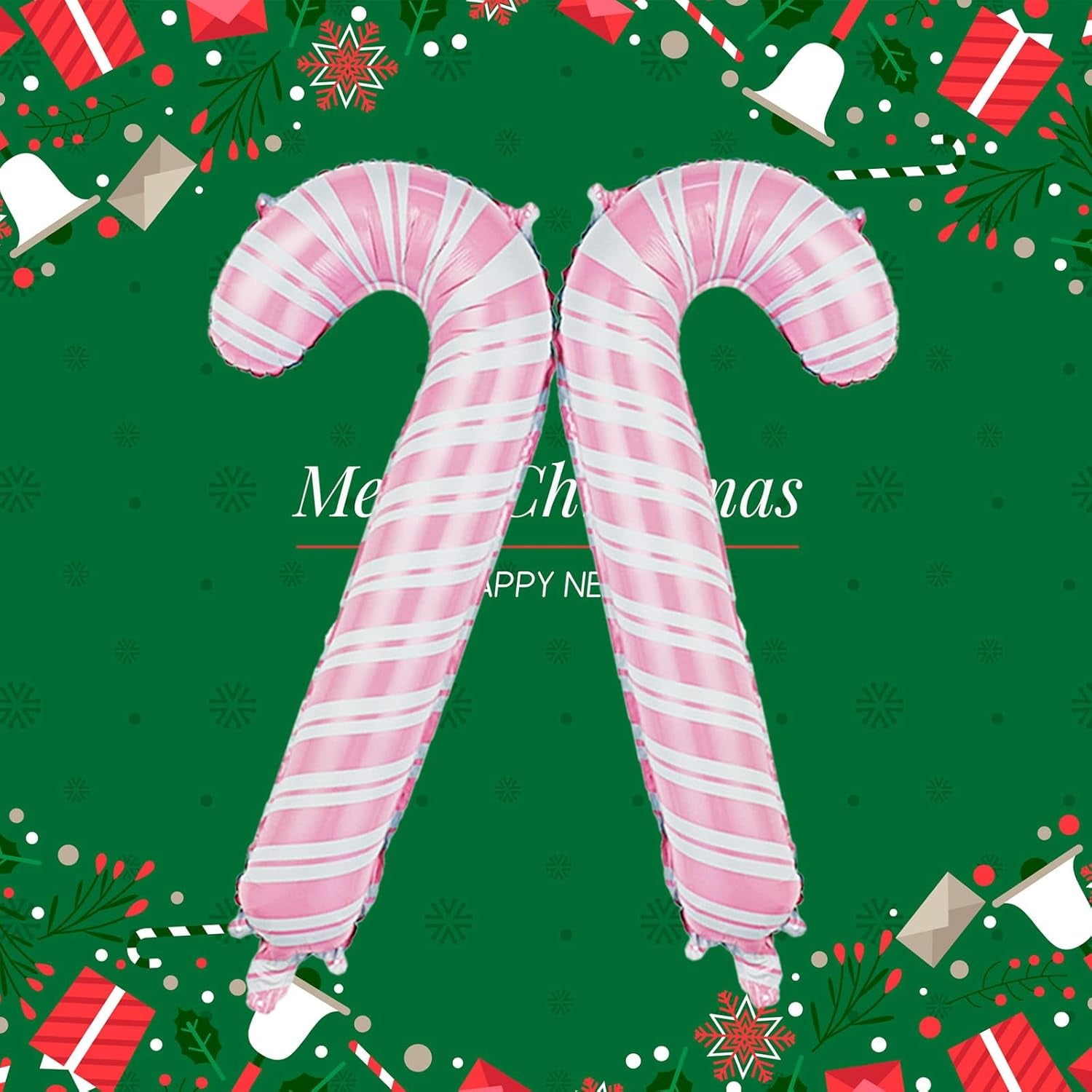 10Pcs Christmas Party Balloons Christmas Gingerbread Man Foil Balloons Pink Candy Cane Balloons for Christmas Holiday Xmas New Year Birthday Party Decorations Supplies