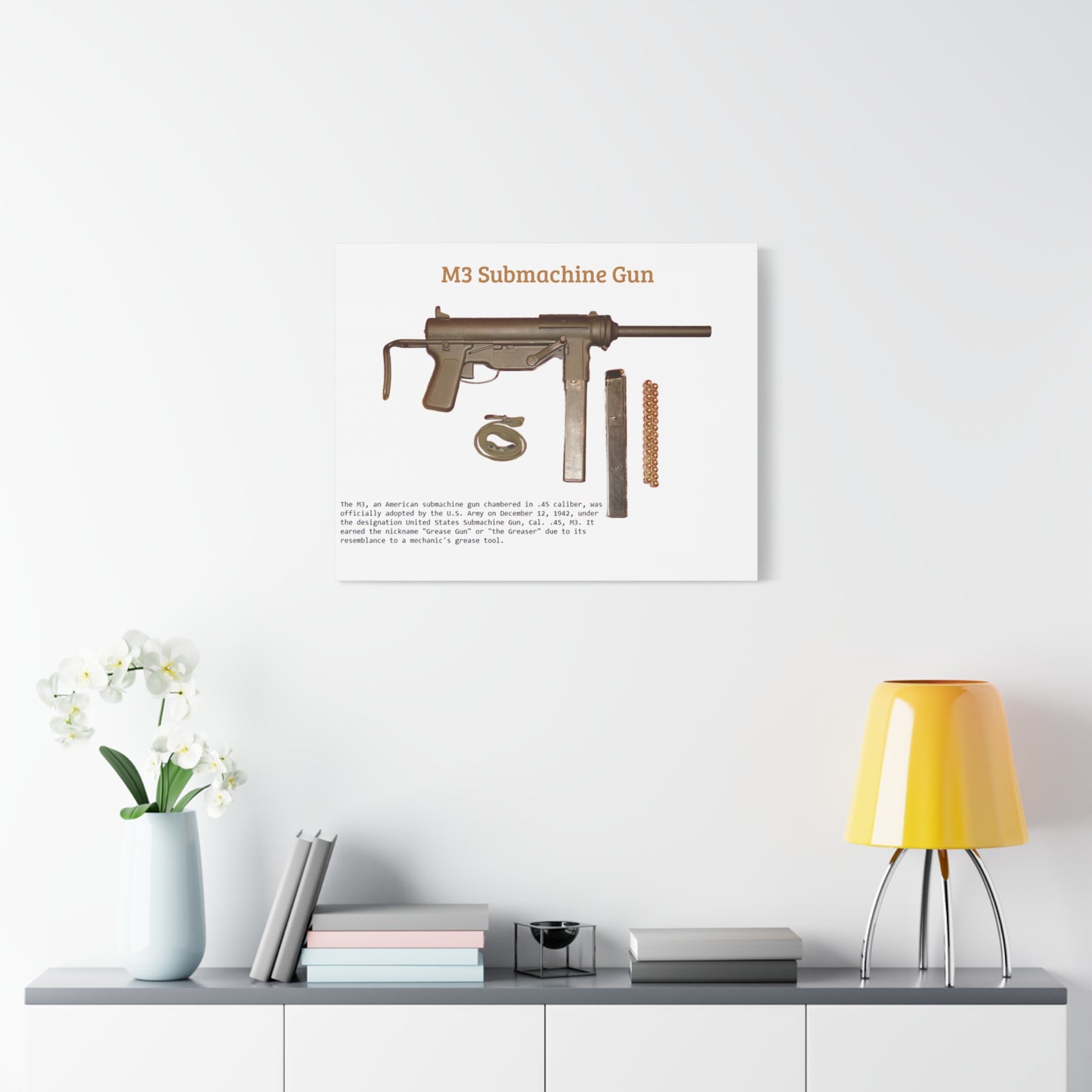Grease Gun M3 submachine gun Matte Canvas, Stretched, 1.25"