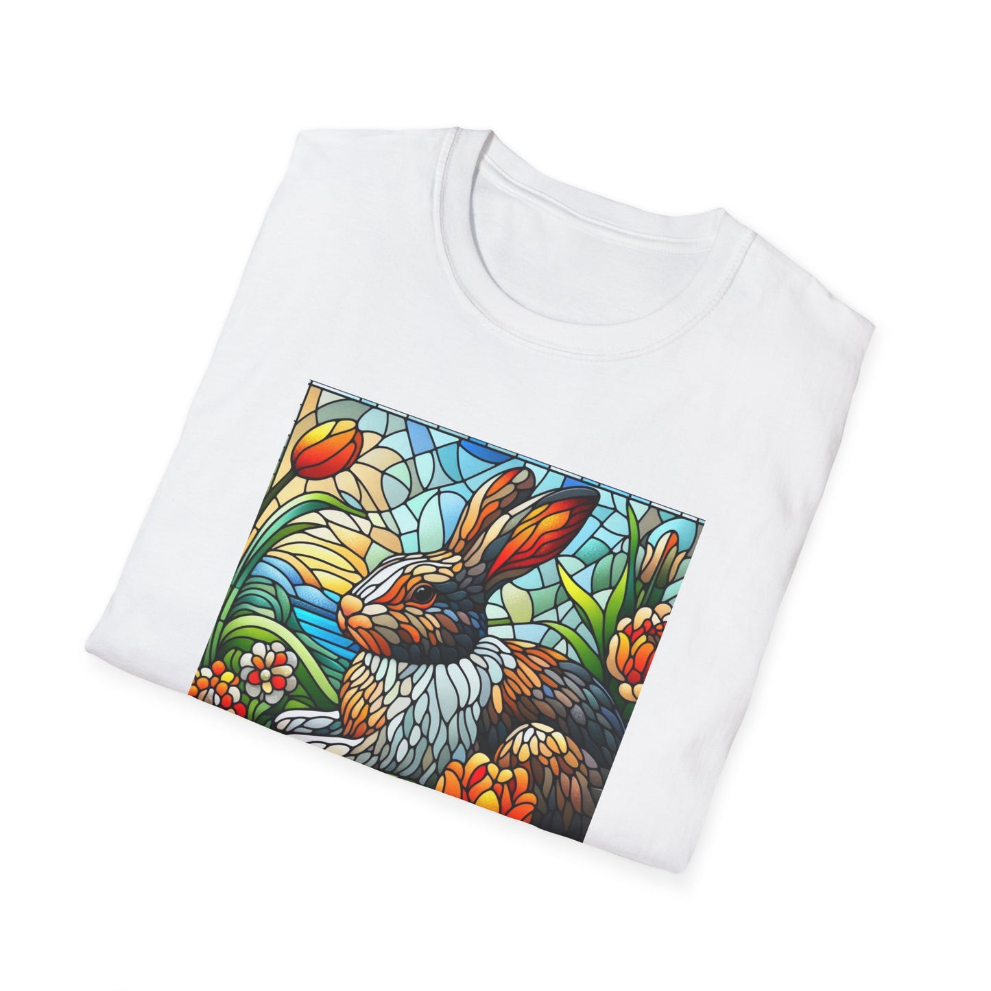 Dutch Rabbit Animal Stained Glass DesignUnisex Softstyle T-Shirt