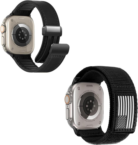 Magnetic Leather Bands Compatible and Rugged Nylon Band with Apple Watch Combination Set