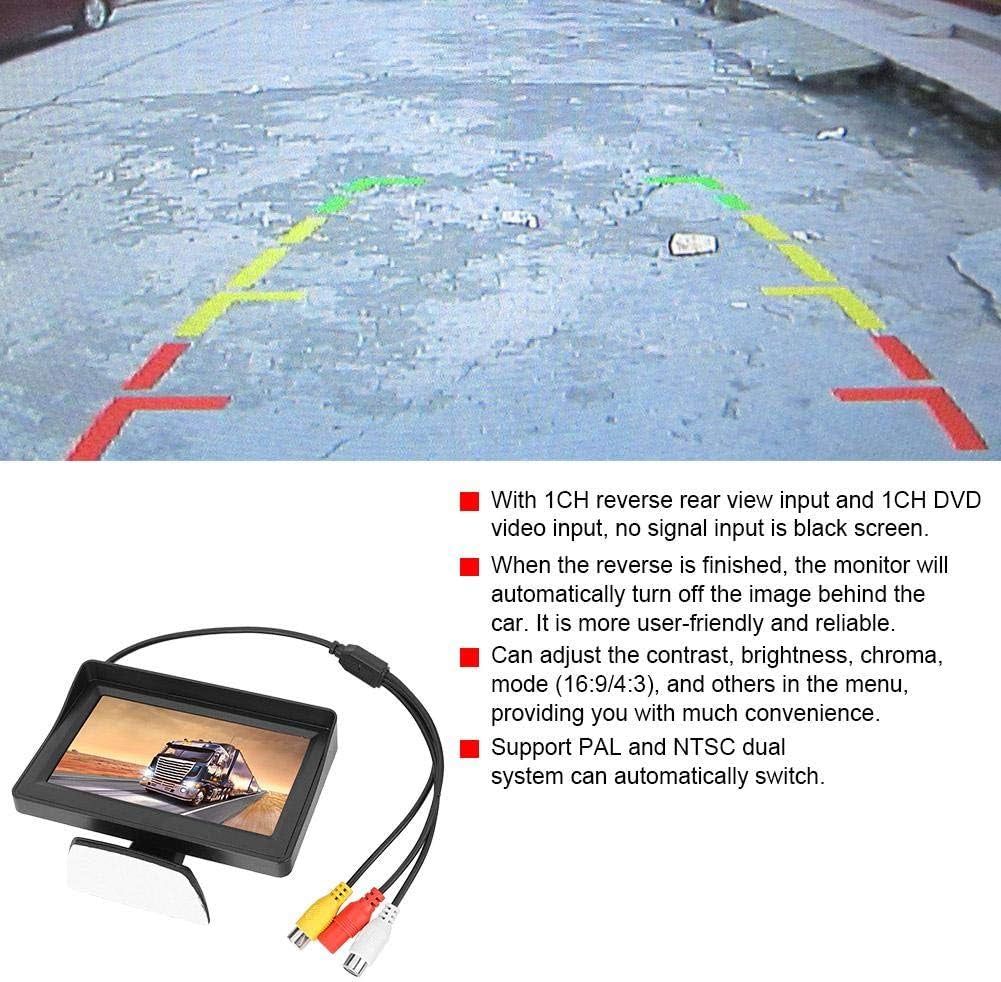 Car LCD Monitor, Plastic DC 9V-35V 3W 4.3In 2-Way AV Input Car Monitor LCD Display for Backup Reverse Camera