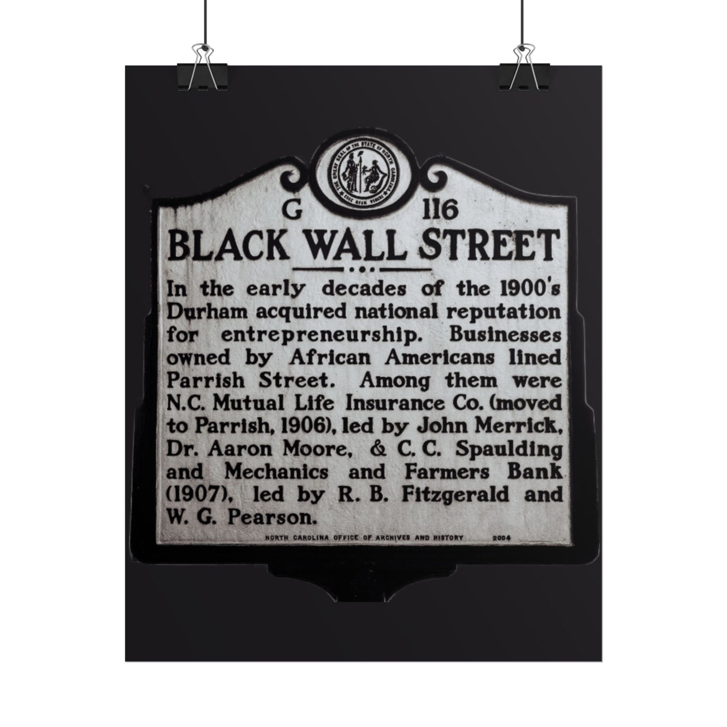 BLACK WALL STREET DURHAM NORTH CAROLINA Rolled Posters
