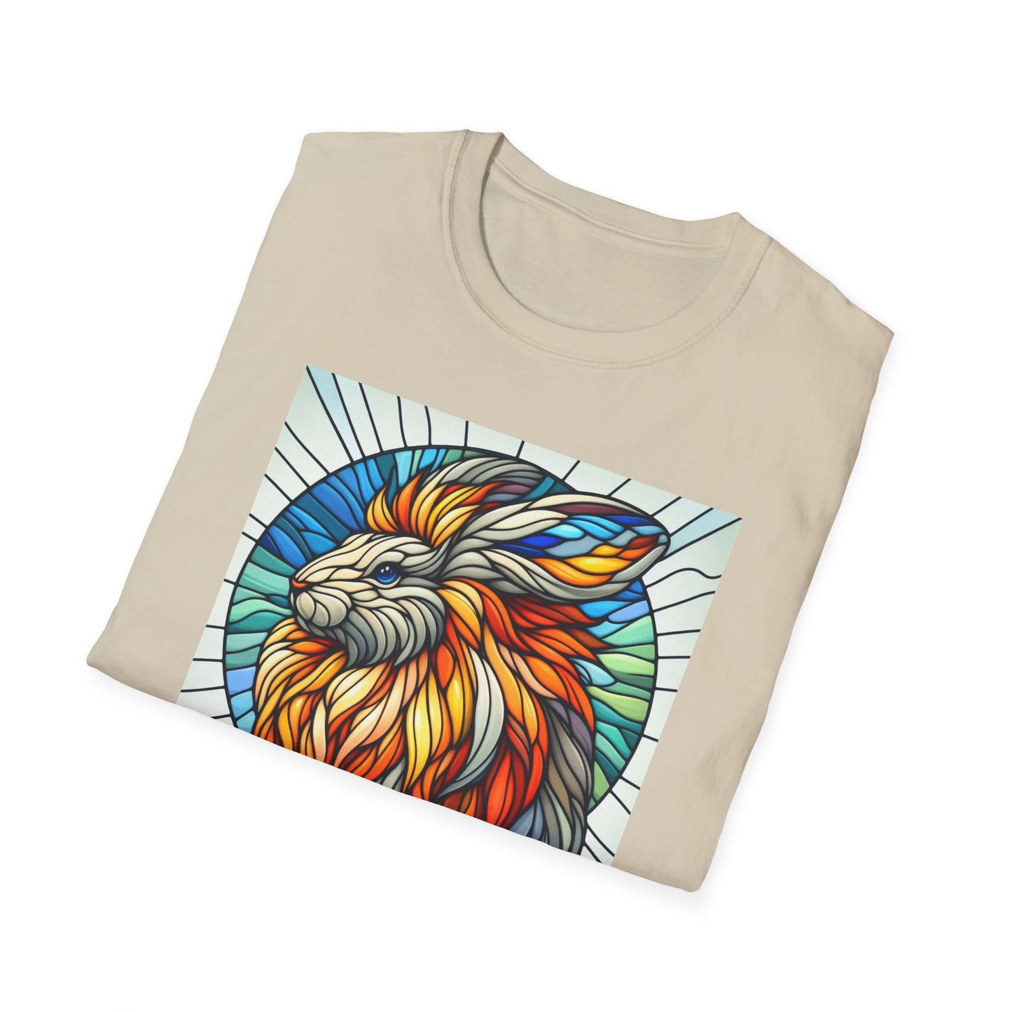 Lionhead Rabbit Animal Stained Glass Design Unisex Softstyle T-Shirt