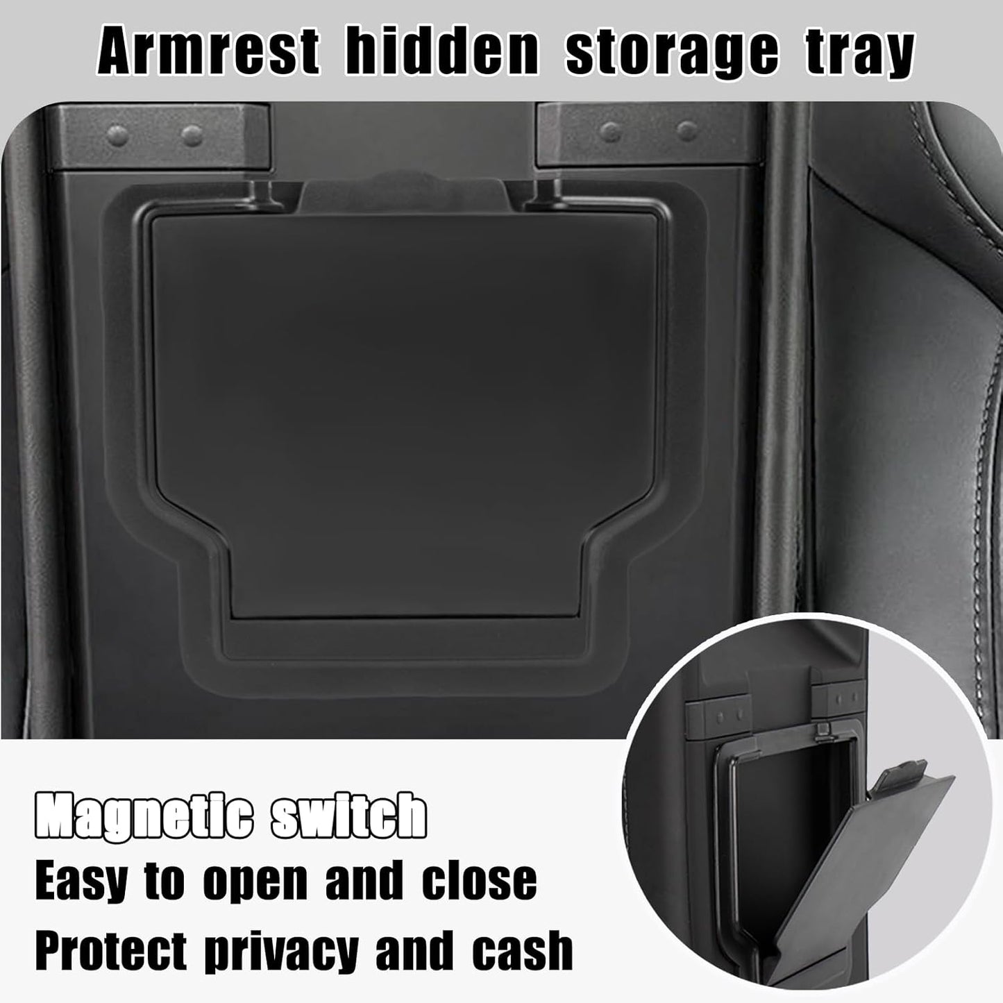 Center Console Organizer Compatible with 2024 Tesla Model 3 Highland Armrest Storage Box and Front Hidden Cubby Drawer Tray Interior Accessories (3PCS Center Console Tray)