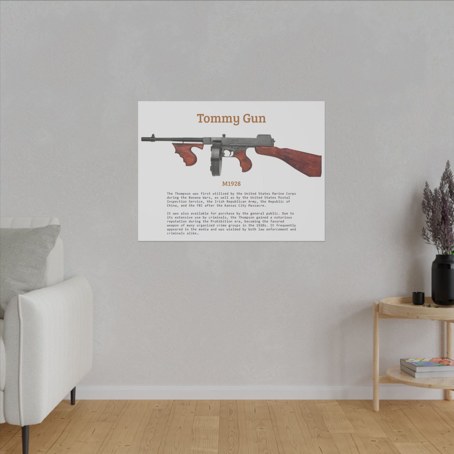 Thompson submachine gun TOMMY GUN M1928 Matte Canvas, Stretched, 0.75" (Multi-Size)