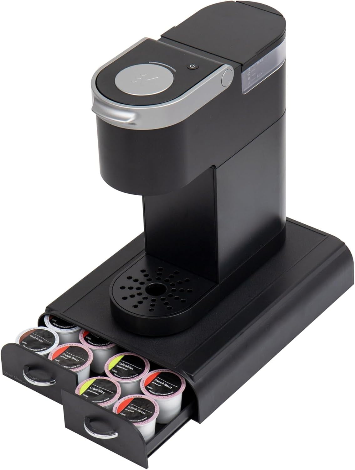 Single Serve Pod Organizer, 2 Drawers, 24 Pod Capacity, Keurig Mini Compatible, 9.5"L X 12.25"W X 2.5"H, Black