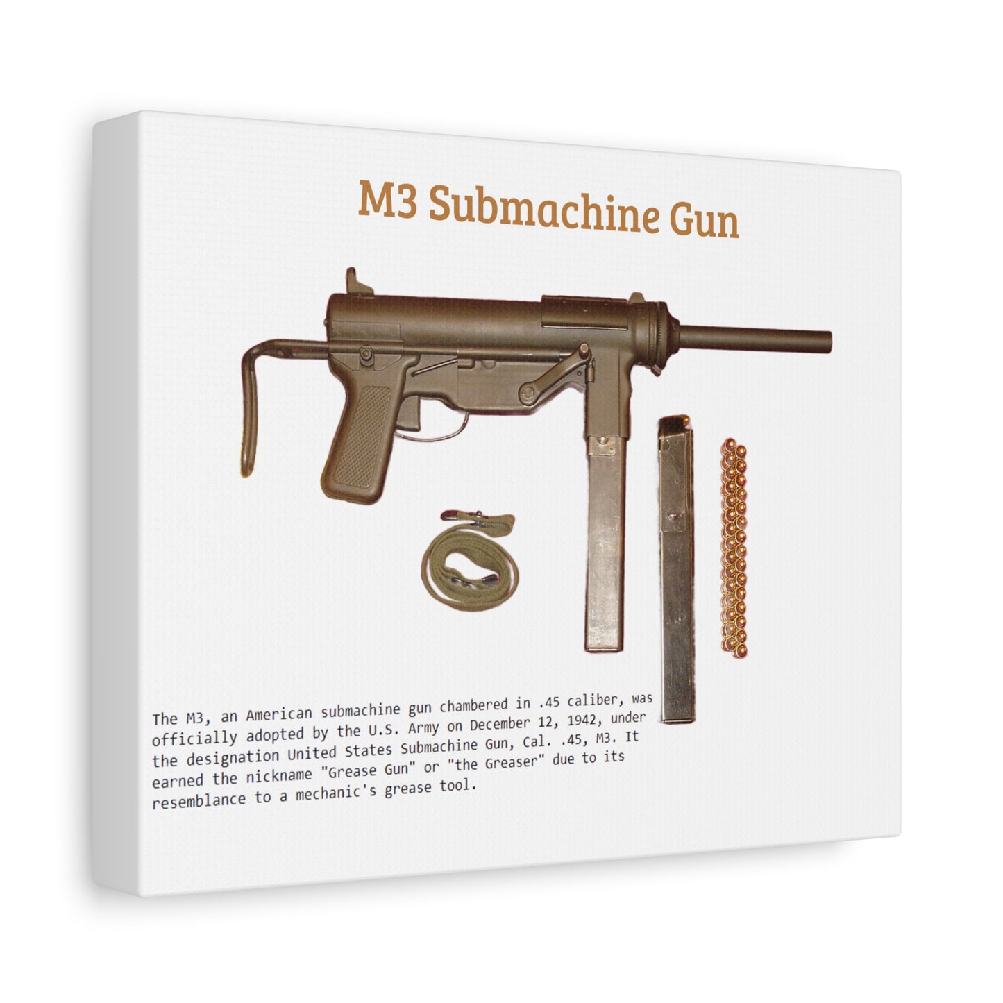 Grease Gun M3 submachine gun Matte Canvas, Stretched, 1.25"