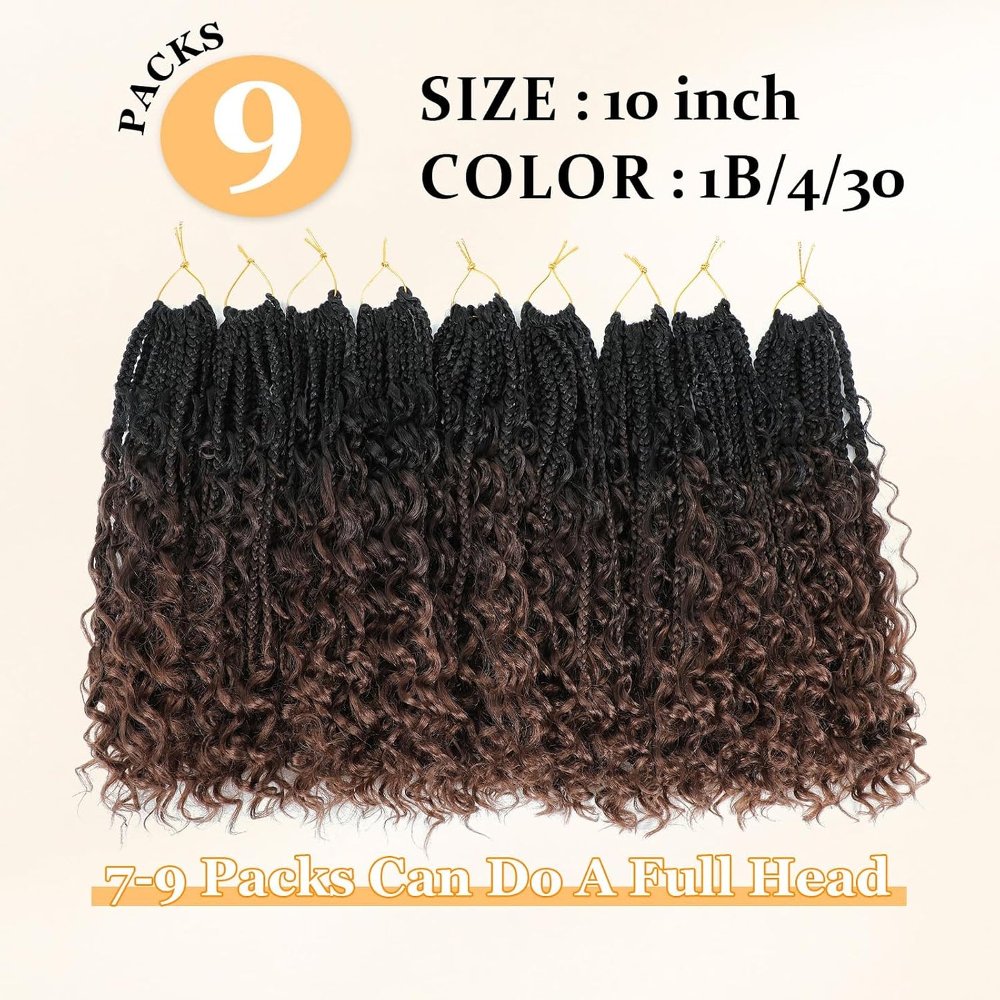 Goddess Box Braids Crochet Hair 10 Inch Boho Crochet Box Braids with Curly Ends, 9 Packs Bohomian Box Braids Crochet Hair for Black Women Pre Looped Box Braids Crochet Hair (10Inch,1B/4/30)