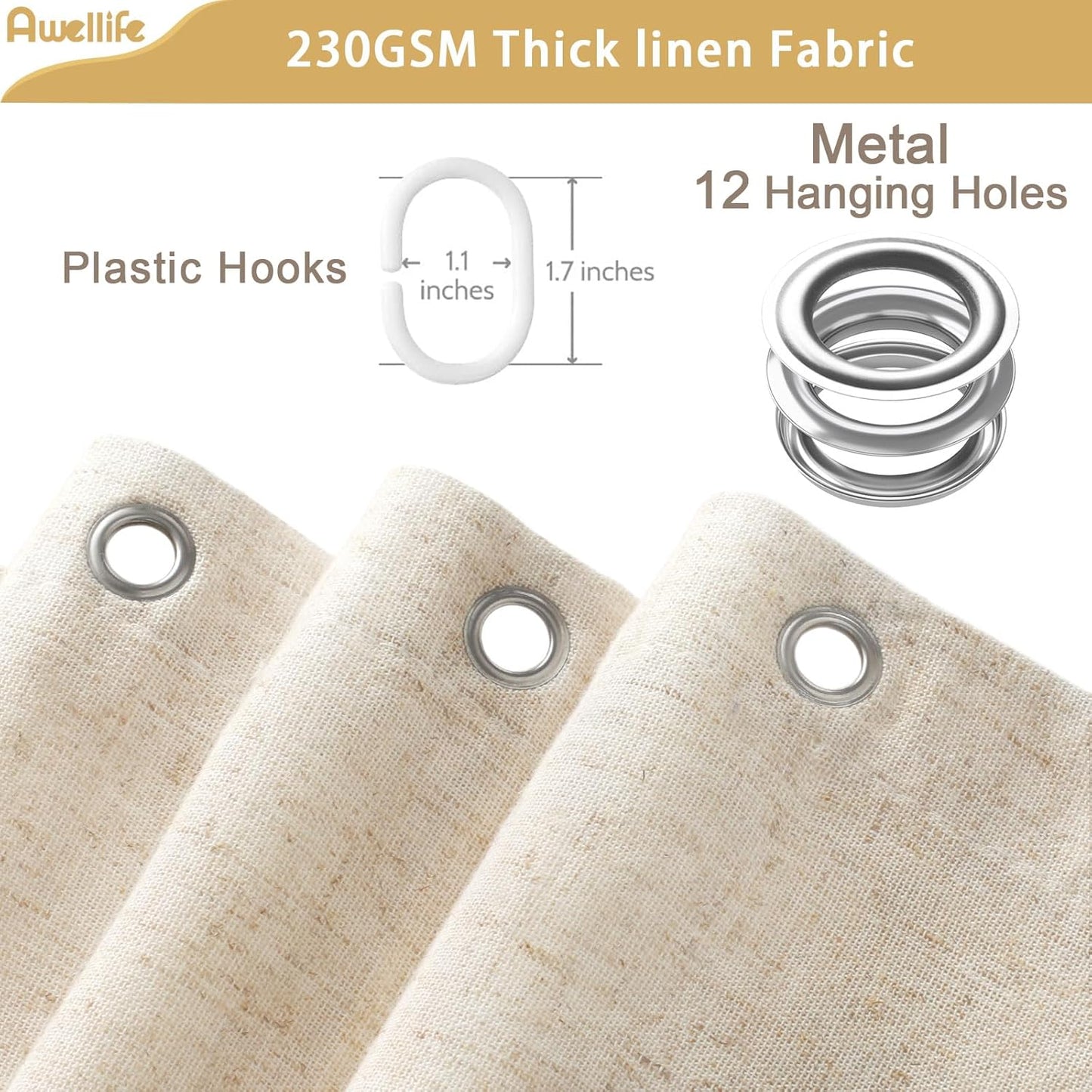 Linen Shower Curtain Beige Boho Farmhouse Shower Curtains for Bathroom Natural Cloth Cotton Fabric Liner Cream 72 X 72 Inch Modern