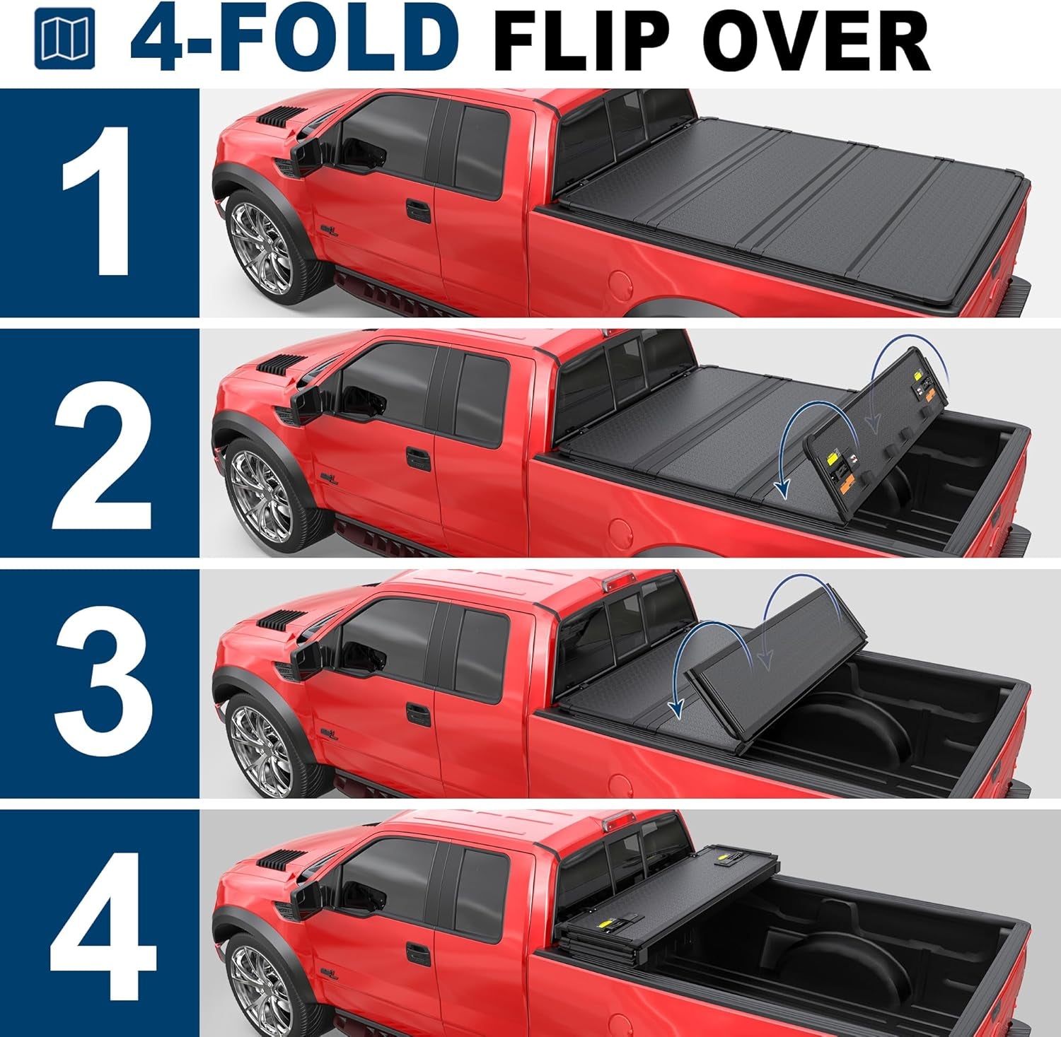 Quad Fold Hard Truck Bed Tonneau Cover Compatible with 2009-2014 Ford F150 F-150 (Excl. Raptor Series) Styleside 5.5 FT-66 Inch Aluminum Bed