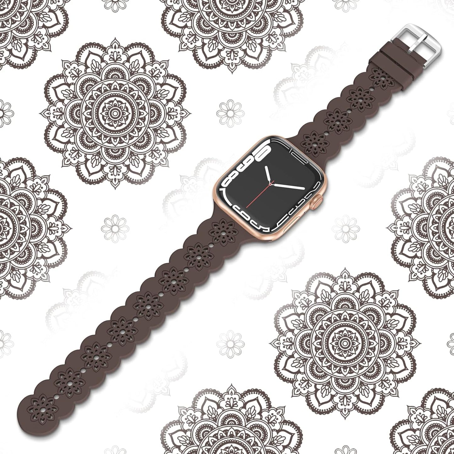 Floral Silicone Band Compatible with Apple Watch Bands 38Mm 40Mm 42Mm 44Mm 41Mm 45Mm 49Mm Women Men, Slim Hollow-Out Design Wristbands Soft Sport Breathable Watch Bands for Iwatch Ultra SE Series 9/8/7/6/5/4/3/2/1