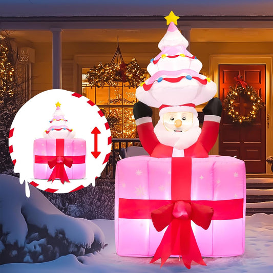 Christmas Inflatable Santa Outdoor Decoration: 6Ft Blow up Automatic Lifting in Gift Box - Built-In LED Glowing Inflatable Decoration for Yard/Garden Lawn