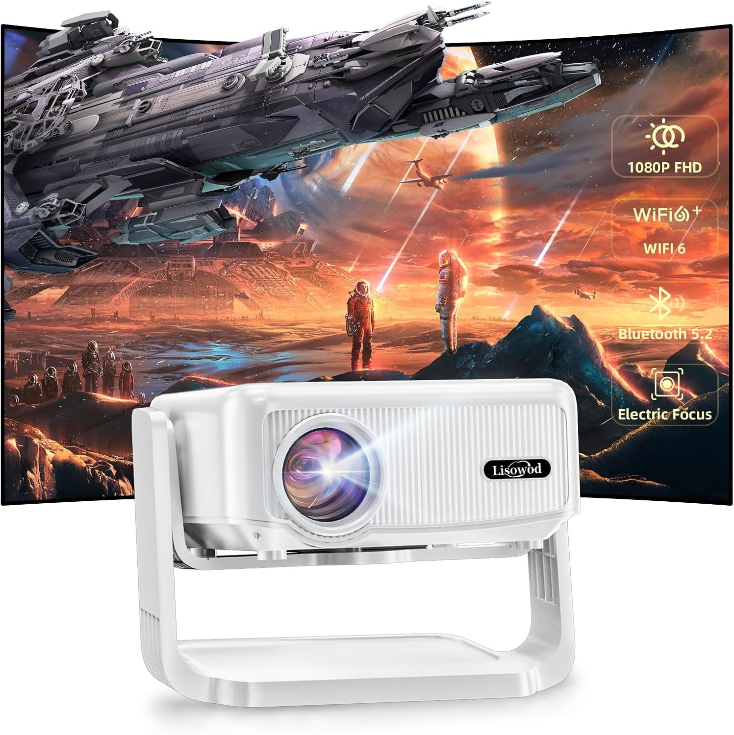 [360° Adjustable Stand] Mini Projector with Wifi and Bluetooth - Electric Focus & Auto Keystone Native 1080P Portable Projector,  L02 Movie Phone Projector for Phone/Laptop/Hdmi/Tv Sticks