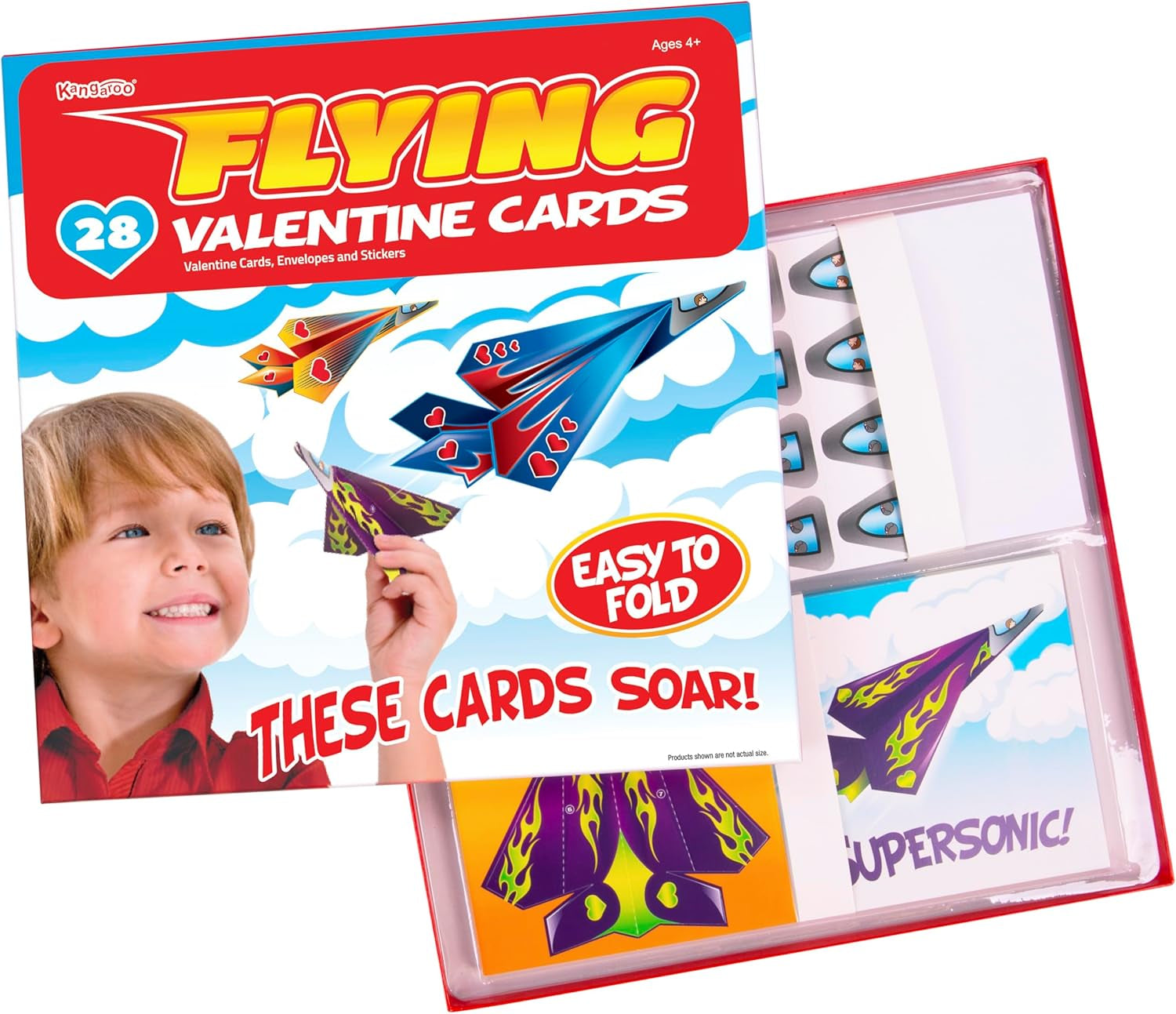 28-Pack Flying Paper Airplanes Valentines Cards for Kids Classroom with Envelopes I Valentines Day Cards for Kids School | Party Favor Bulk Toys, Classroom Toy | Origami Paper Airplane Kit
