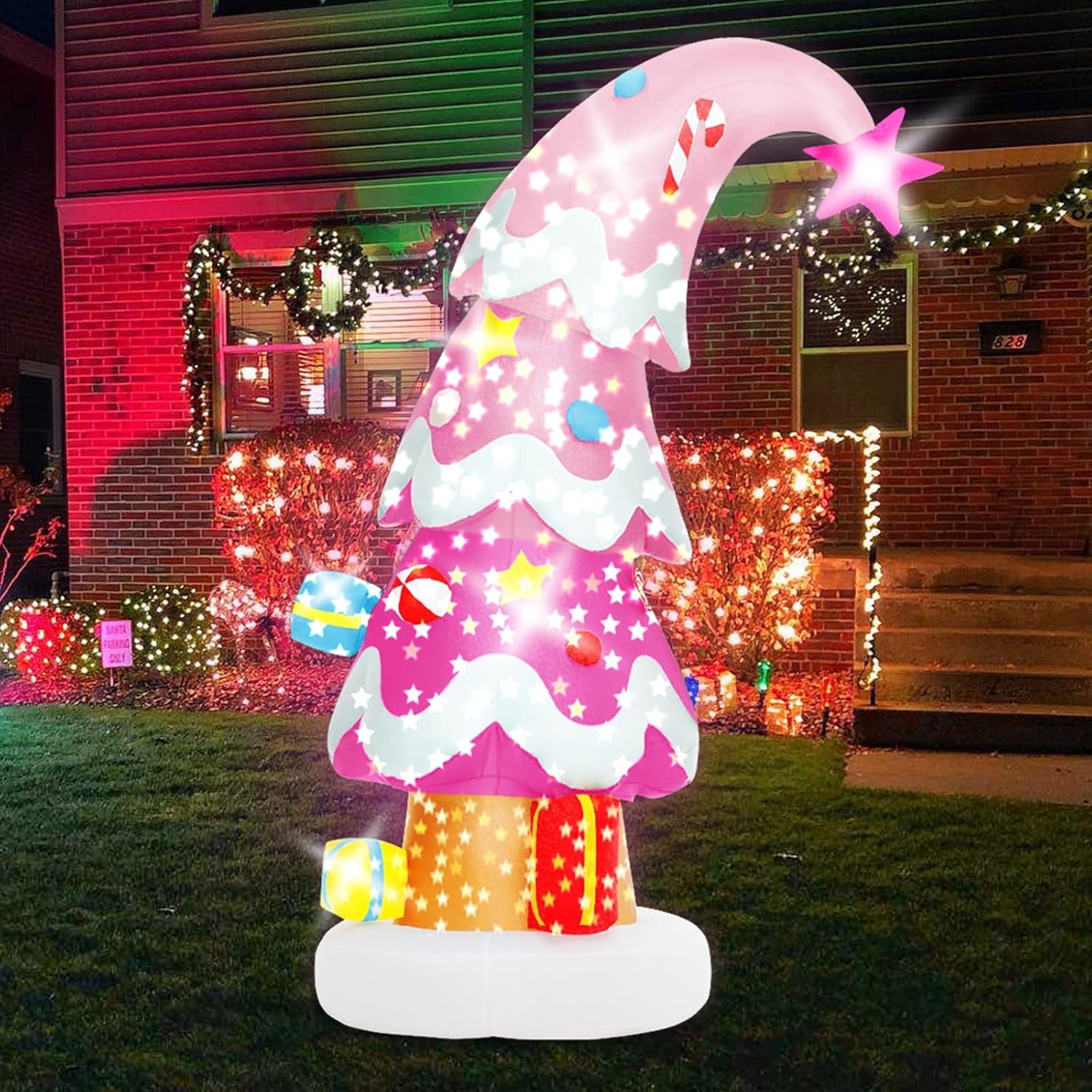6 FT Christmas Outdoor Inflatable Decorations, Blow up Pink Christmas Tree with LED Light for Xmas Holiday Party Garden, Yard, Lawn Decor