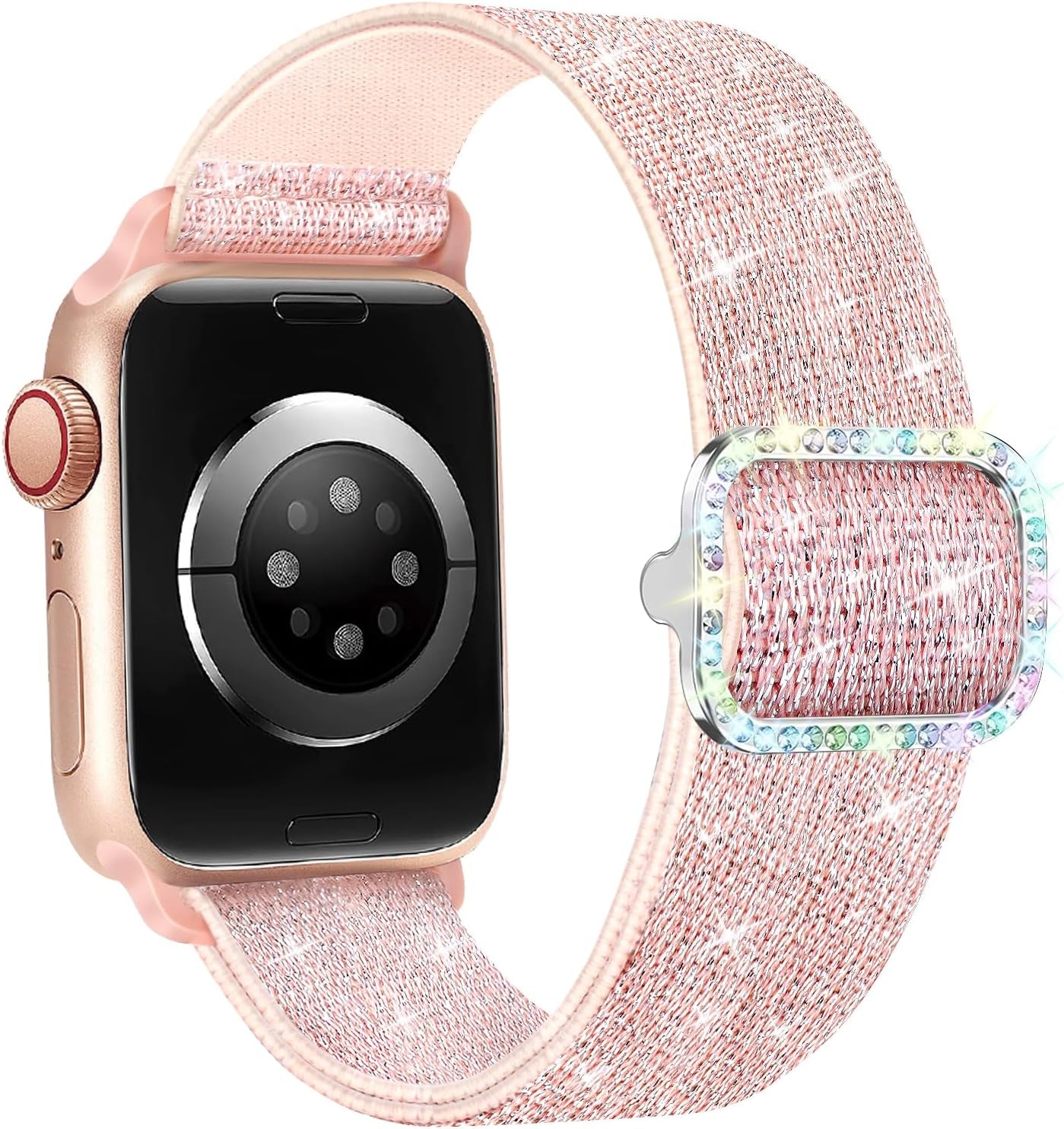 Bling Stretchy Nylon Band Compatible with Apple Watch Band 38Mm 40Mm 41Mm 42Mm 44Mm 45Mm 46Mm 49Mm for Women, Sparkly Elastic Solo Loop Bands for Iwatch Ultra SE Series 10/9/8/7/6/5/4/3/2/1