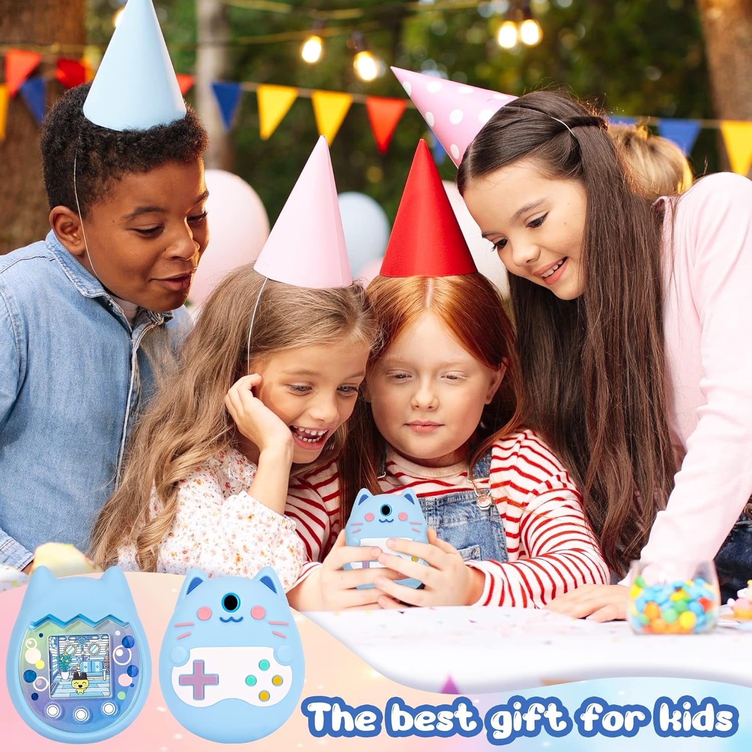 Carrying Case and Silicone Cover Compatible with Tamagotchi Pix Virtual Pet Game Machine, (5-In-1) Silicone Cover for Tamagotchi Pix, with Finger Lanyard and Screen Protector (Blue) ZOUSA