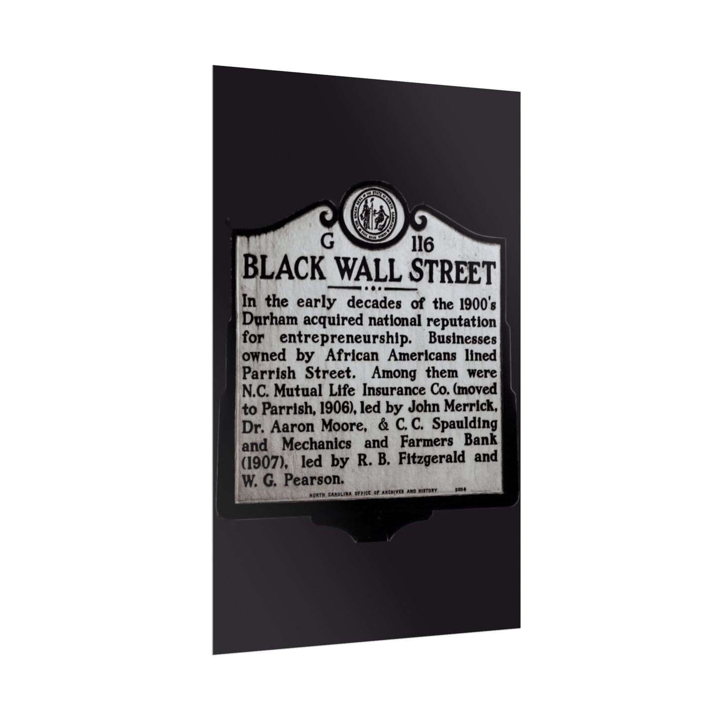 BLACK WALL STREET DURHAM NORTH CAROLINA Rolled Posters