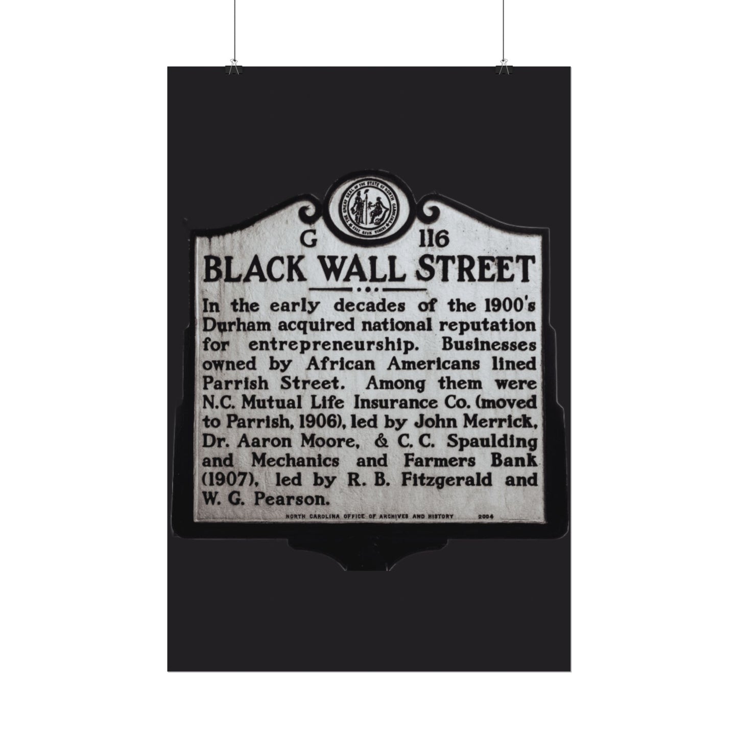 BLACK WALL STREET DURHAM NORTH CAROLINA Rolled Posters