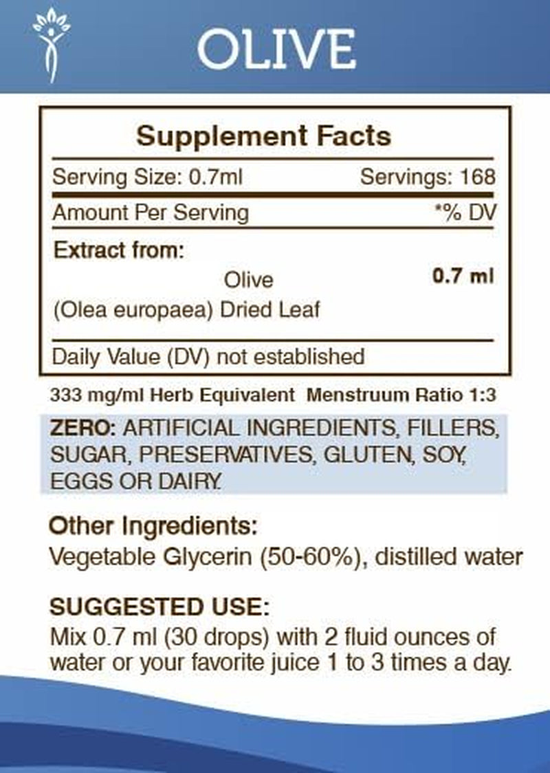 Olive Alcohol-Free Liquid Extract, Olive (Olea Europaea) Dried Leaf (4 FL OZ) TLBH