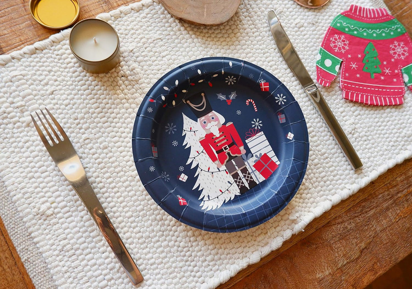 Paper Plates - 60-Count 8" X 8" Disposable Christmas Party Supply Dessert Plates in 6 Designs - Reindeer, Santa, Polar Bear, Elf, Gingerbread House, Nutcracker