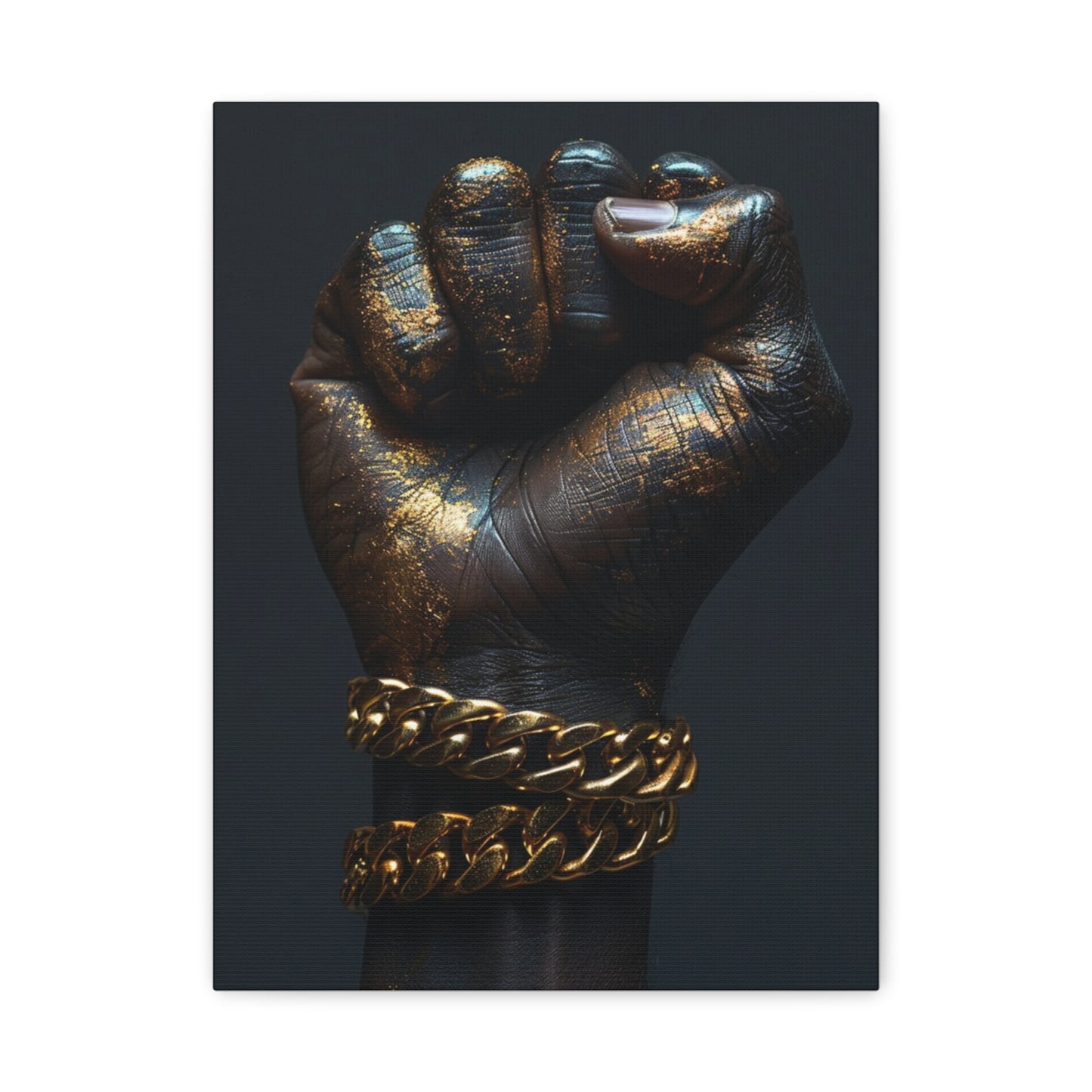 Black And Gold Power Black Man Fist Matte Canvas, Stretched, 1.25"